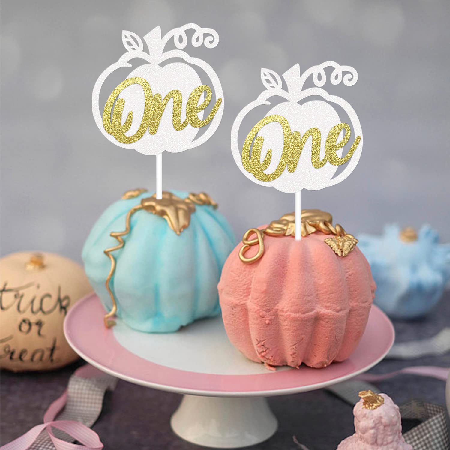 24 Pcs Pumpkin Cupcake Toppers - Fall & Winter Birthday Decorations for Girls, 1st Birthday Party Supplies, Baby Shower Cake Decorations - Perfect for Autumn Harvest, Halloween, Thanksgiving & Christmas Celebrations