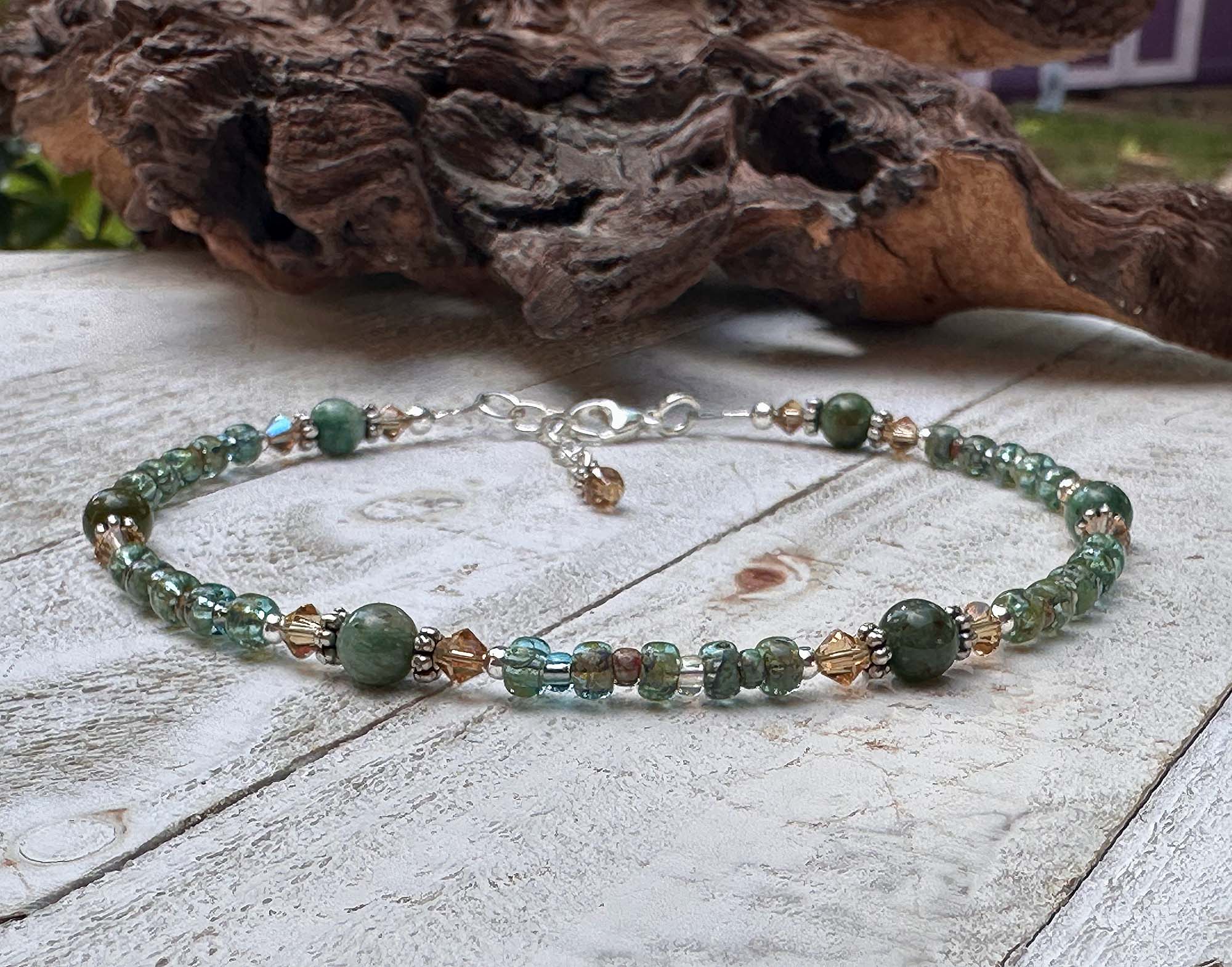 Green Jade Gemstone Beaded Anklet - Handmade Adjustable Ankle Bracelet for Women | Boho Chic Jewelry for Summer, Beach & Yoga