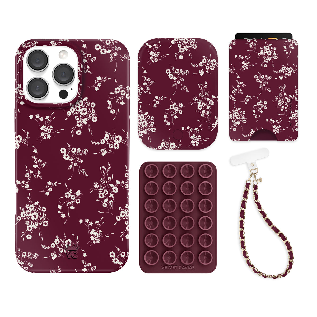 French Burgundy Floral iPhone Case with Wallet - Stylish Phone Accessory for Women | Perfect for Everyday Use, Travel & Shopping