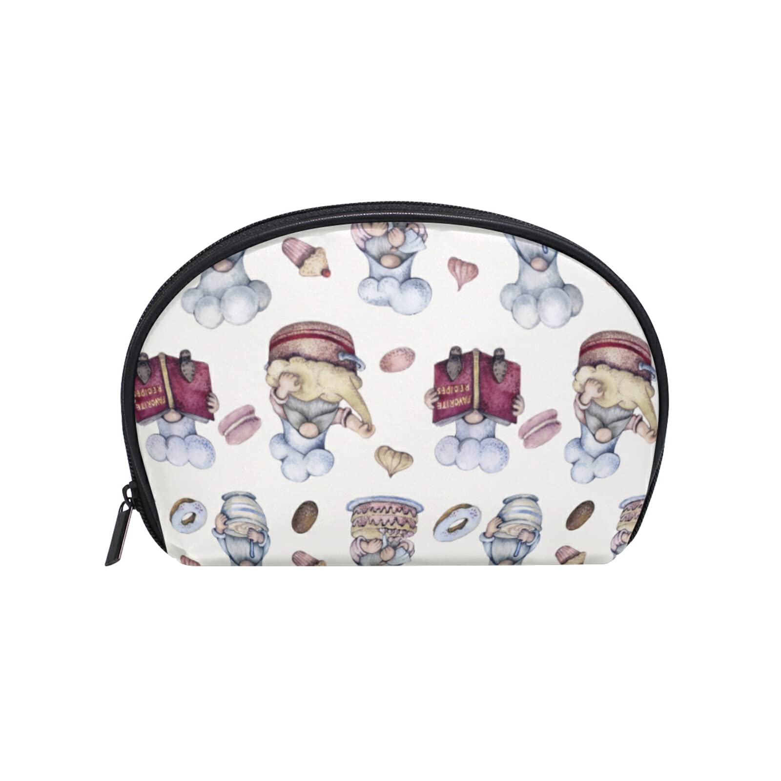 Gnomes Cafe Small Makeup Bag - Half Moon Travel Cosmetic Pouch for Purse | Perfect for Travel, Daily Use & Gift Giving