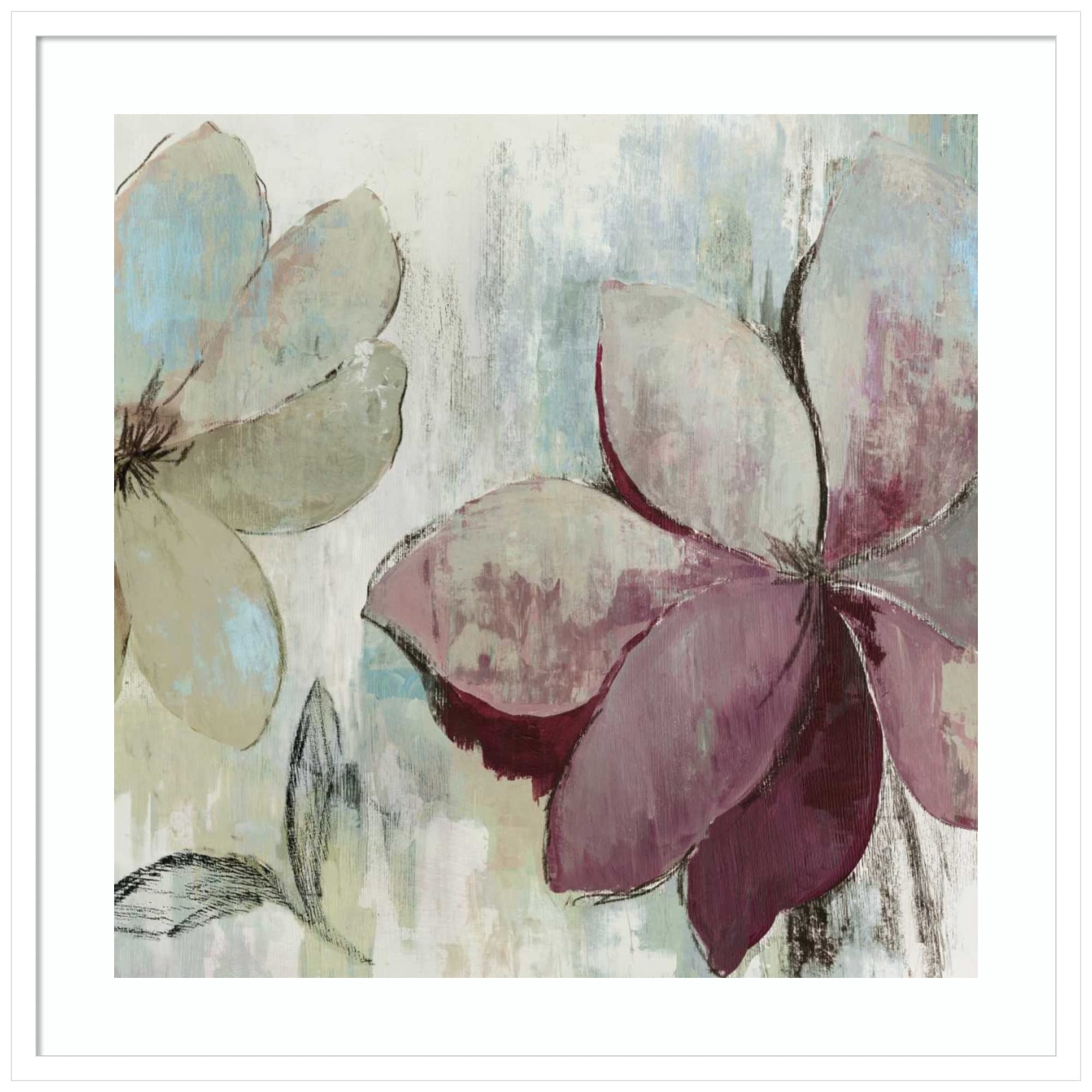 Amanti Art Wood Framed Wall Art Print - Drippy Floral II by Asia Jensen - 33x33 Inches Large White Frame - Modern Home Decor for Living Room, Bedroom & Office