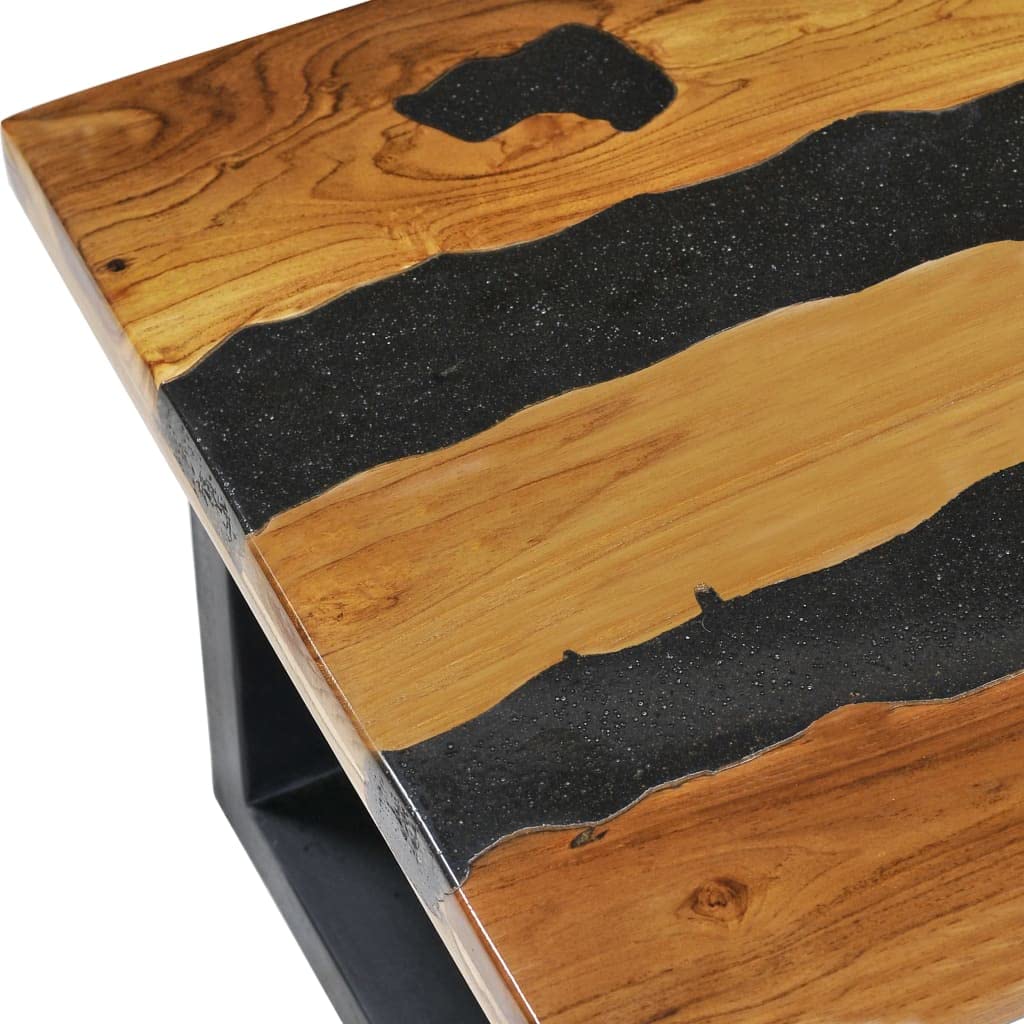 CHARMMA Teak Wood Coffee Table with Lava Stone - 39.3
