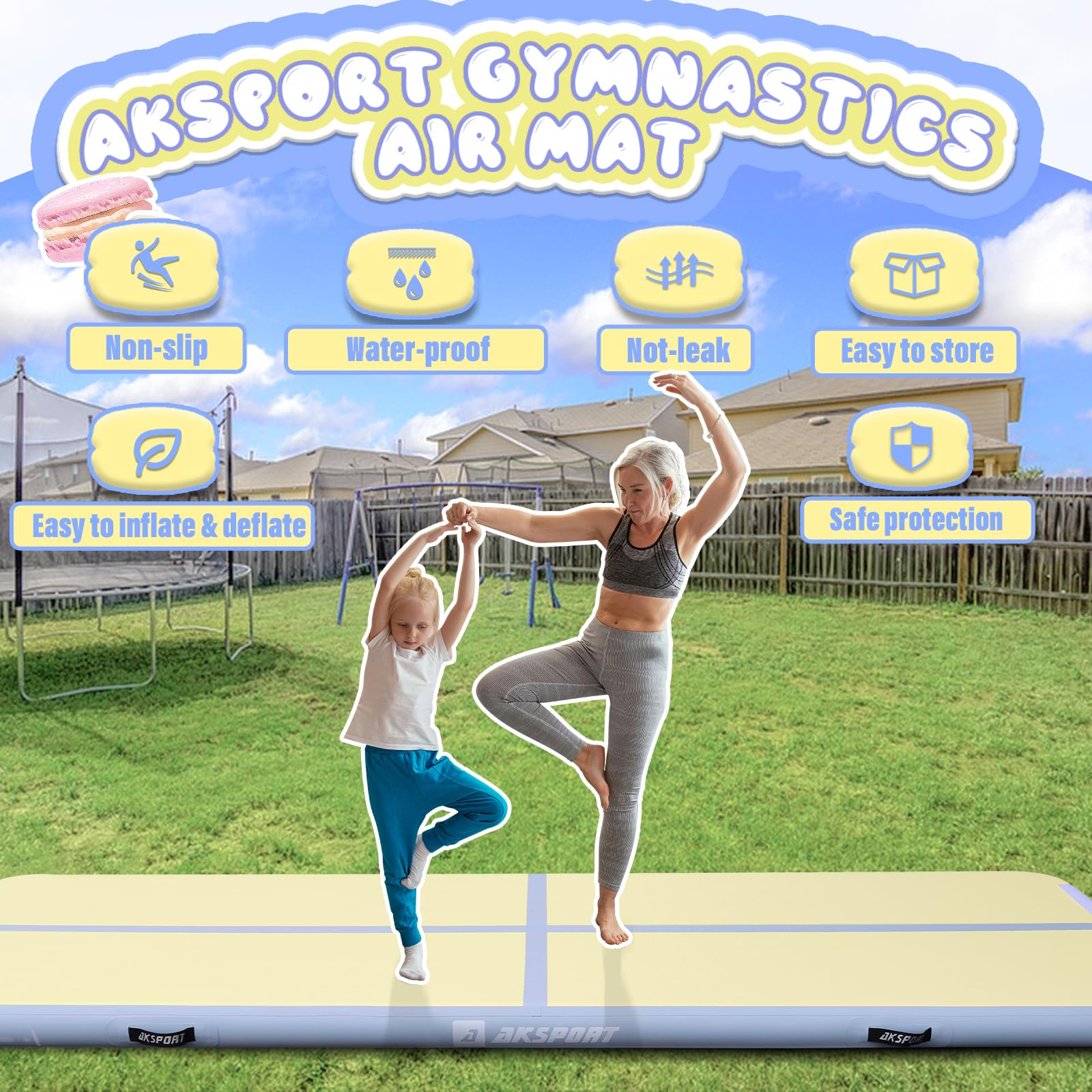 AKSPORT Inflatable Gymnastics Mat Tumble Track - 10ft to 23ft Air Tumbling Mat with Pump for Home Gym, Cheerleading & Yoga Training | Perfect for Kids, Adults & Professional Athletes