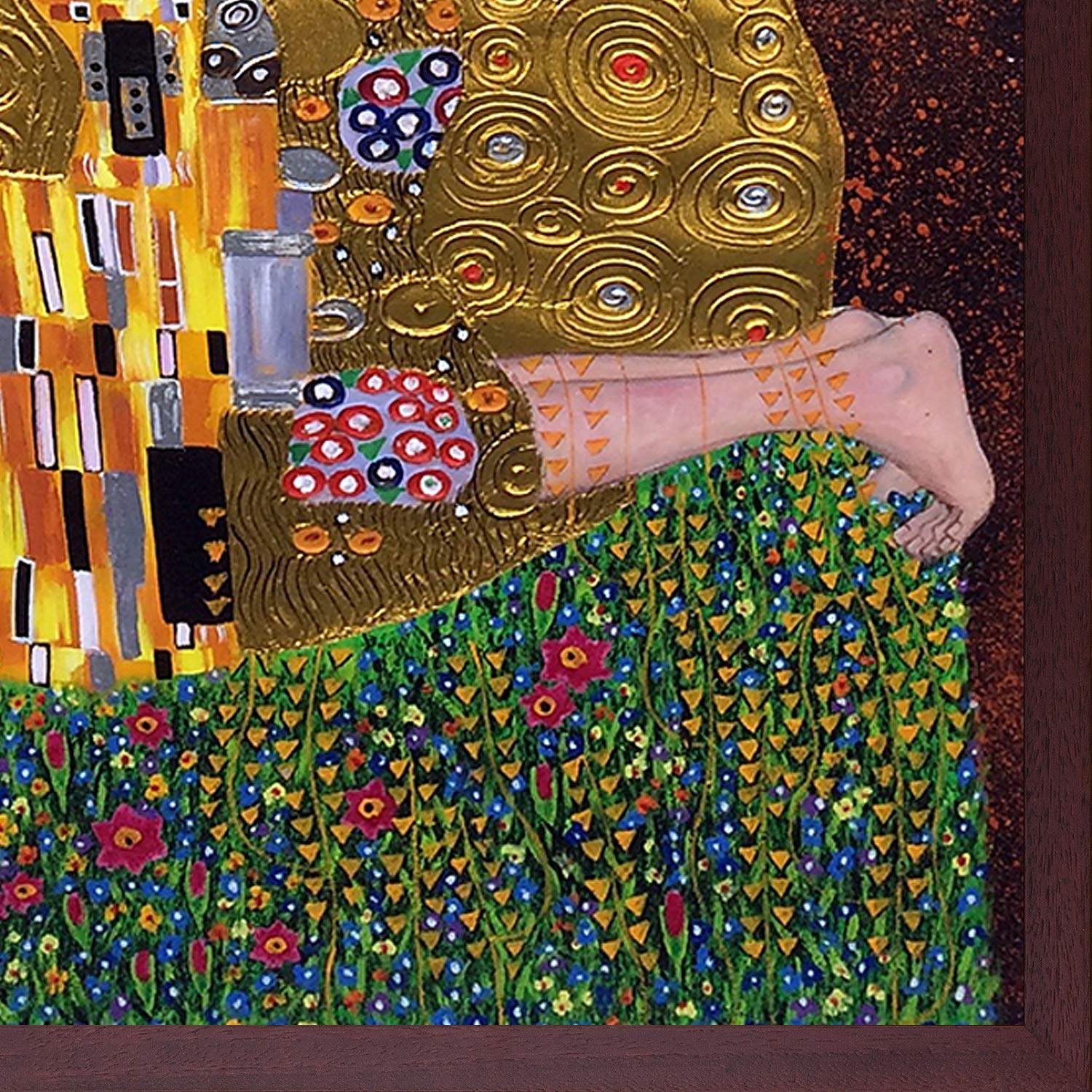 Hand-Painted Oil Reproduction of The Kiss by Gustav Klimt - Open Grain Mahogany Framed Art (38.5