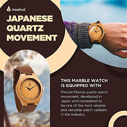 Wooden Watches for Men - Japanese Quartz Movement, Leather Strap - Stylish Wooden Wristwatch for Outdoor & Office Wear