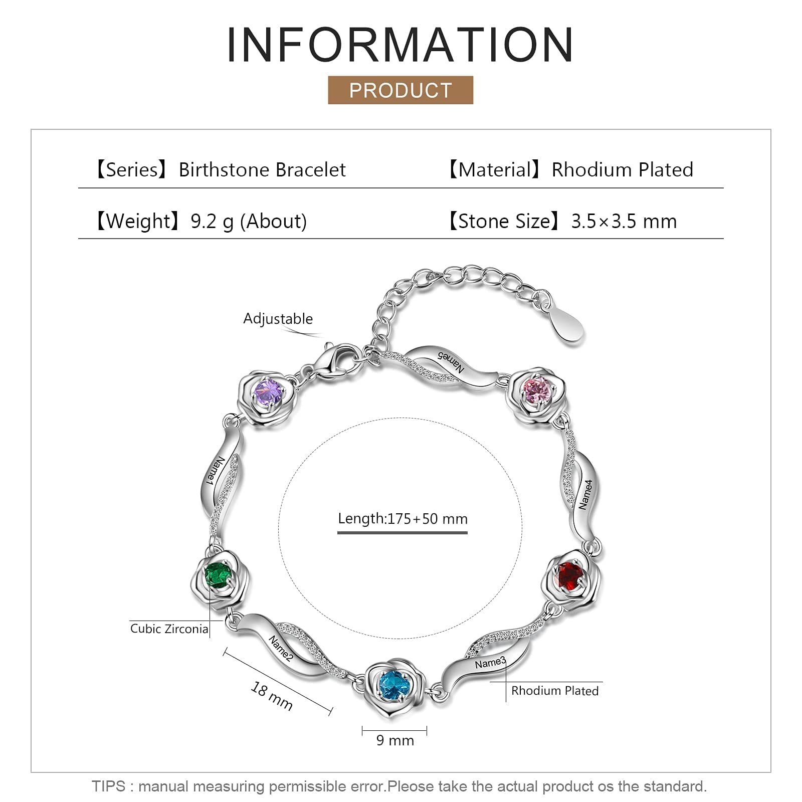 Personalized Birthstone Bracelet for Mom - Custom Name Engraved Rose Flower Bracelet for Women - Mother's Day, Birthday & Anniversary Gift - Perfect for Everyday Wear, Special Occasions & Heartfelt Moments