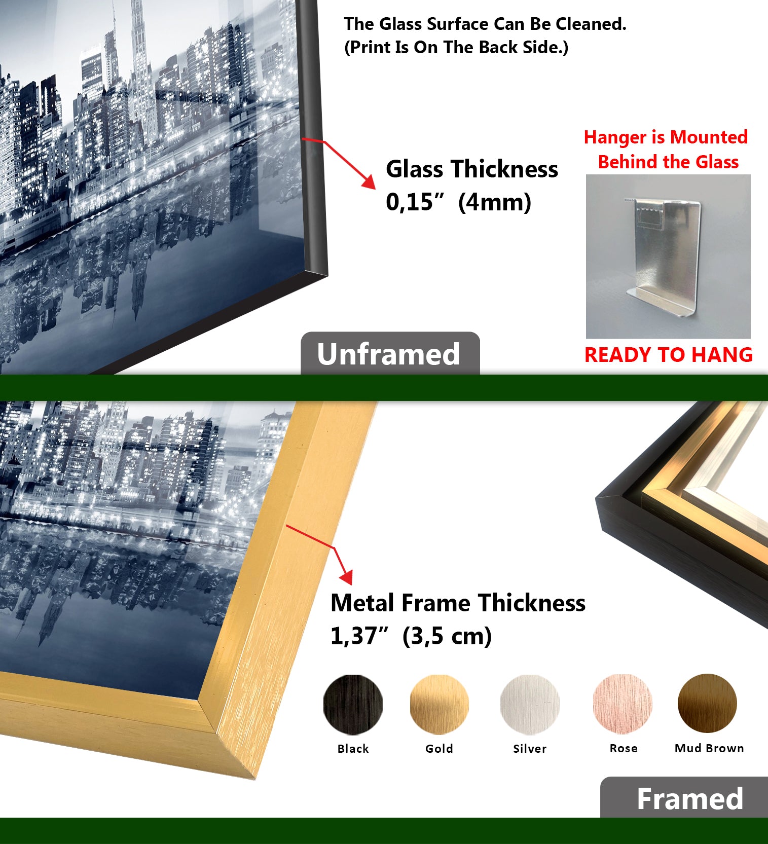 Black and White New York City Skyline Glass Wall Art - Iconic NYC Skyline View with Mirror Reflections - Perfect for Home Office Decor & Modern Living Room Wall Art