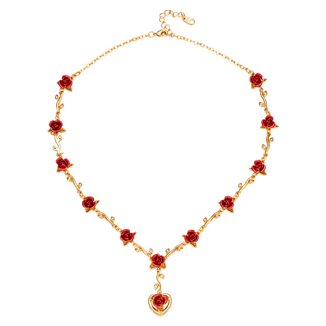 3D Red Rose Necklace with Heart Pendant - Romantic Love Gift for Women - Gold/Rose Gold Plated Vintage Jewelry - Perfect for Valentine's Day, Anniversary & Special Occasions (Includes Gift Box)