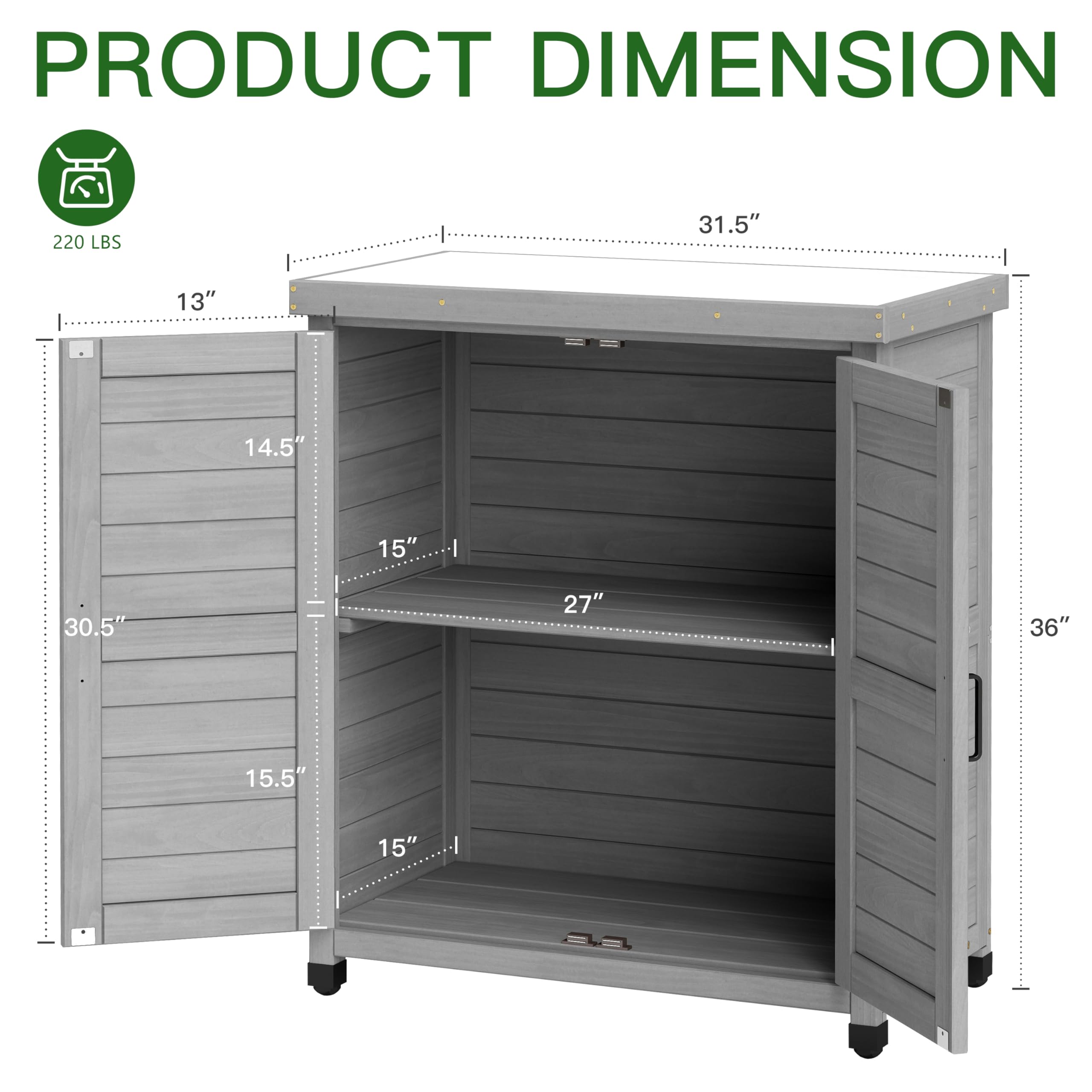 Outdoor Storage Cabinet & Potting Bench with Metal Top - 36x31x17in Classic Grey Wooden Patio Furniture for Gardening, Organizing Tools & Outdoor Workspace - Perfect for Backyard, Garden Shed & Greenhouse Use