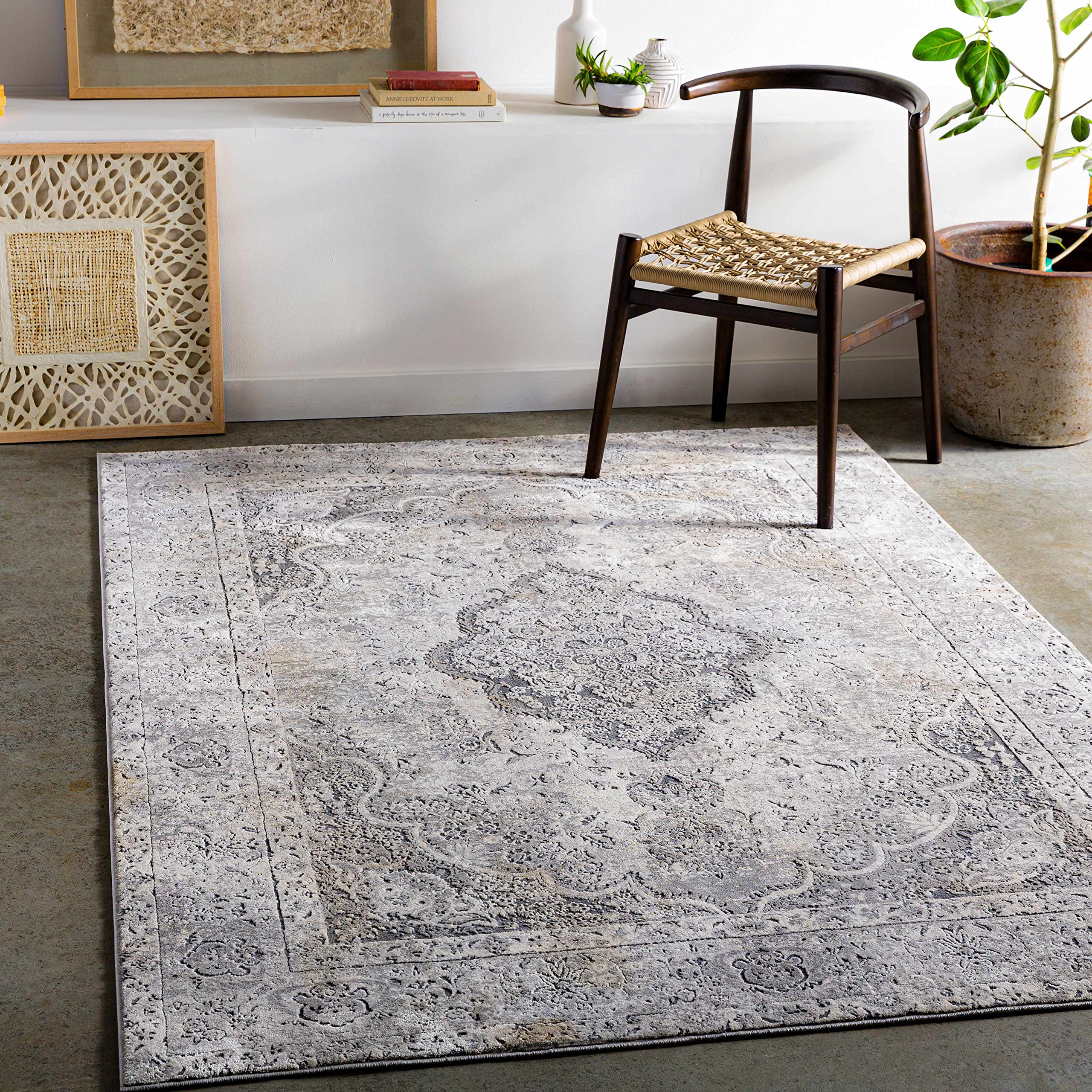 Hauteloom Bursledon Traditional Round Area Rug - Gray, Charcoal, Off White - 7'10