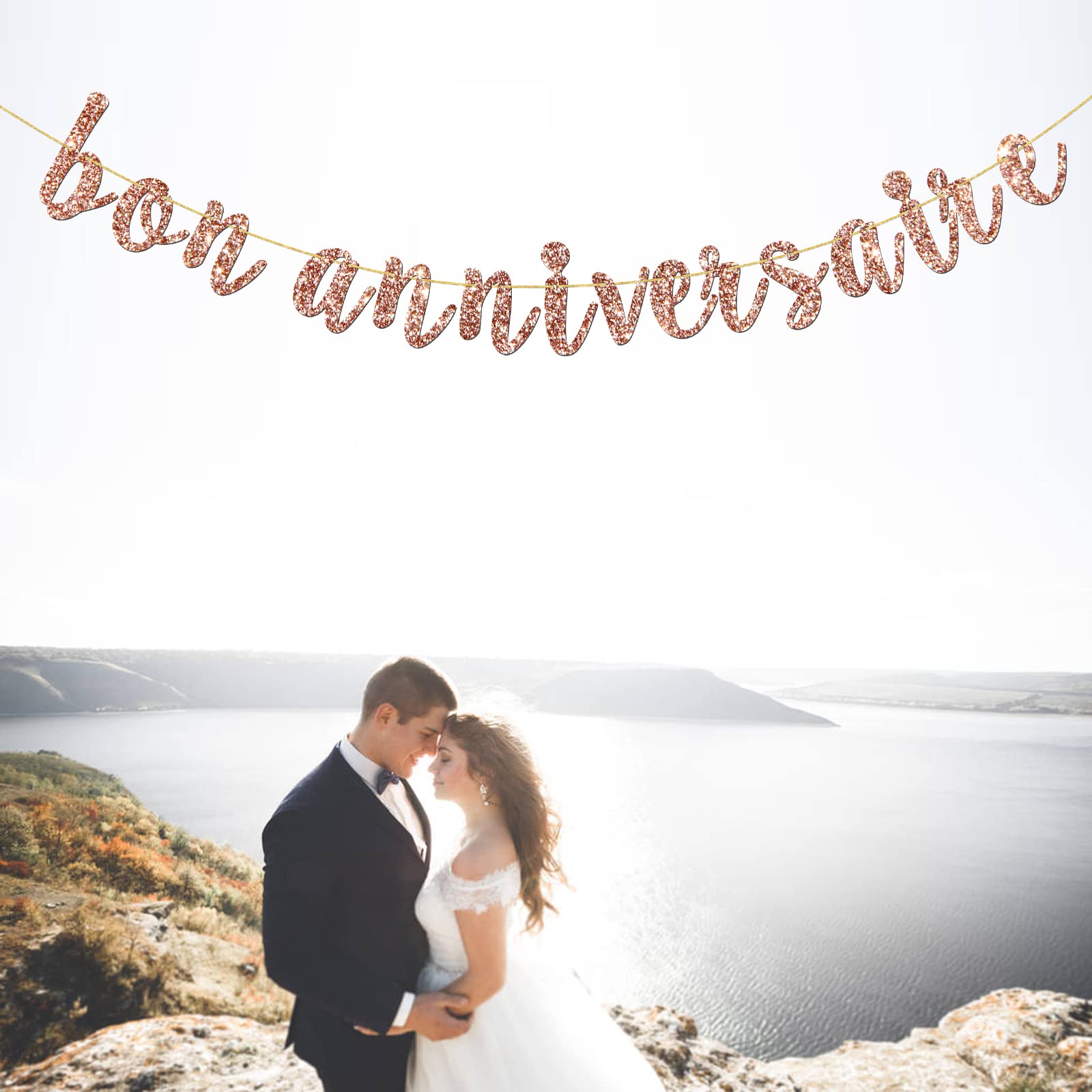 INNORU Bon Anniversaire Banner - French Themed Birthday Party Decorations with Rose Gold Glitter | Anniversary Bunting Garland for Wedding, Baby Shower & Special Events