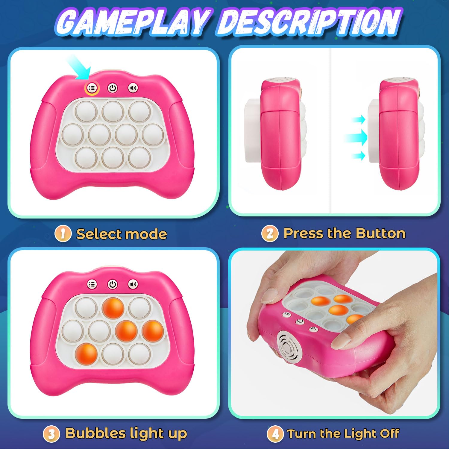 Fast Push Sensory Fidget Toy - 4 Modes ADHD Focus Puzzle Game for Kids Ages 6-12 | Stress Relief & Anxiety Relief | Birthday Gift for Boys & Girls (Pink) - Perfect for Classroom, Travel & Home Play