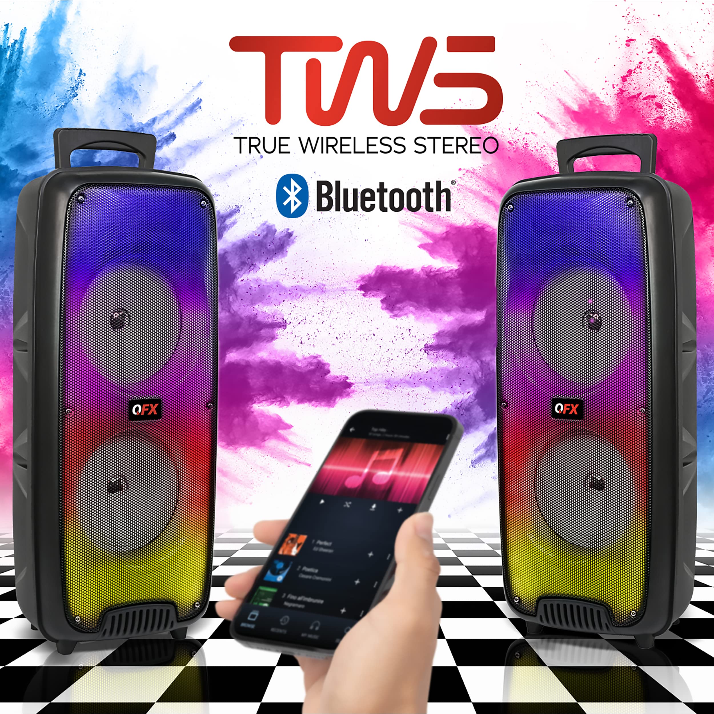 QFX LMS-66 TWS Bluetooth Rechargeable Portable Speaker with Dual 6.5