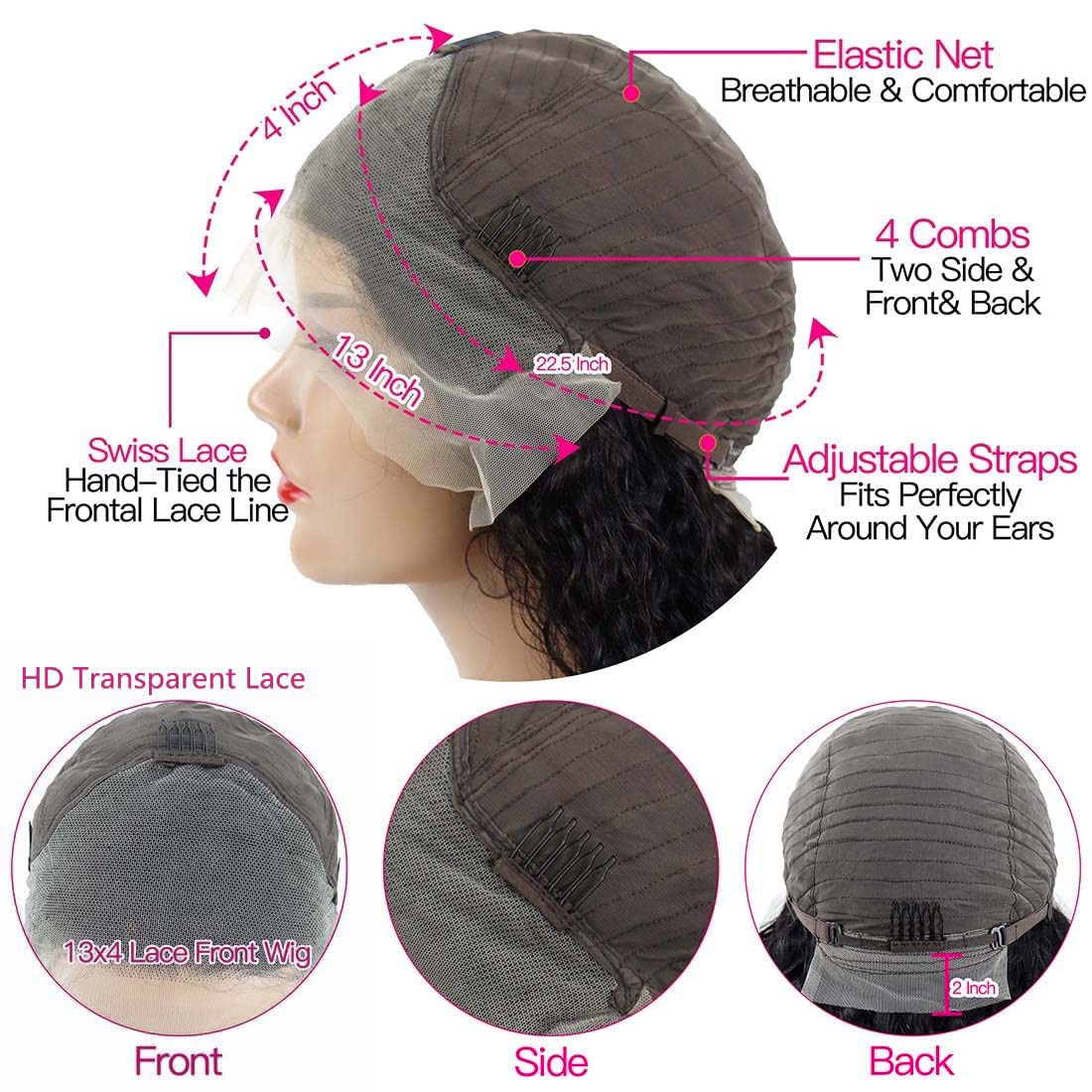 HD Transparent Lace Front Wigs Human Hair Water Wave 13x4 Lace Frontal Wigs for Women | Brazilian Deep Wave Human Hair Wigs with Baby Hair & Pre-Plucked Natural Hairline | 180% Density 26 Inch | Perfect for Daily Wear, Cosplay, Weddings & Special Occasions