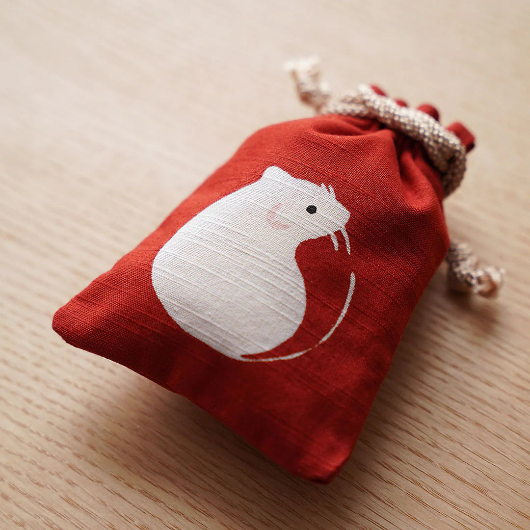 Katazome Small Rat Talisman Bag - Japanese Traditional Drawstring Pouch for Good Luck Charm | Perfect for Protection Amulet, Gift Giving & Cultural Collection