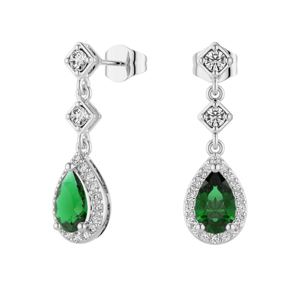 1.24 CT Pear Emerald Drop Earrings with Pavé Halo - Elegant Dangle Earrings for Women, Perfect for Weddings, Parties & Special Occasions