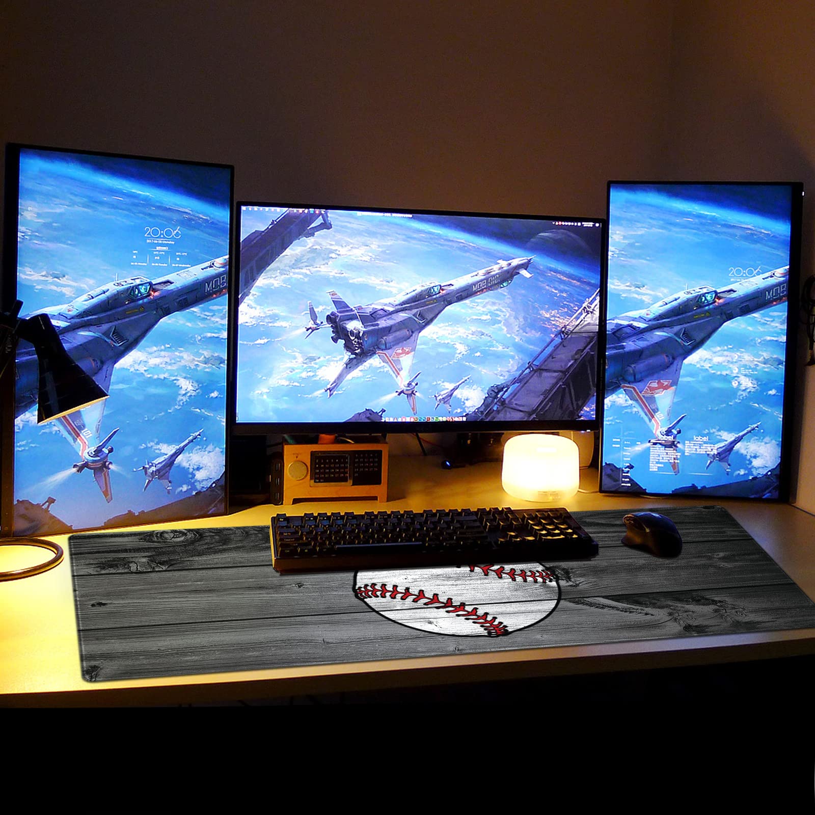 XXL Gaming Mouse Pad 31.5x11.8 Inches - Stitched Edges, Anti-Slip Rubber Base, Ergonomic Design for PC & Computer Gaming - Custom Wooden Baseball Print - Perfect for Office Work & Esports
