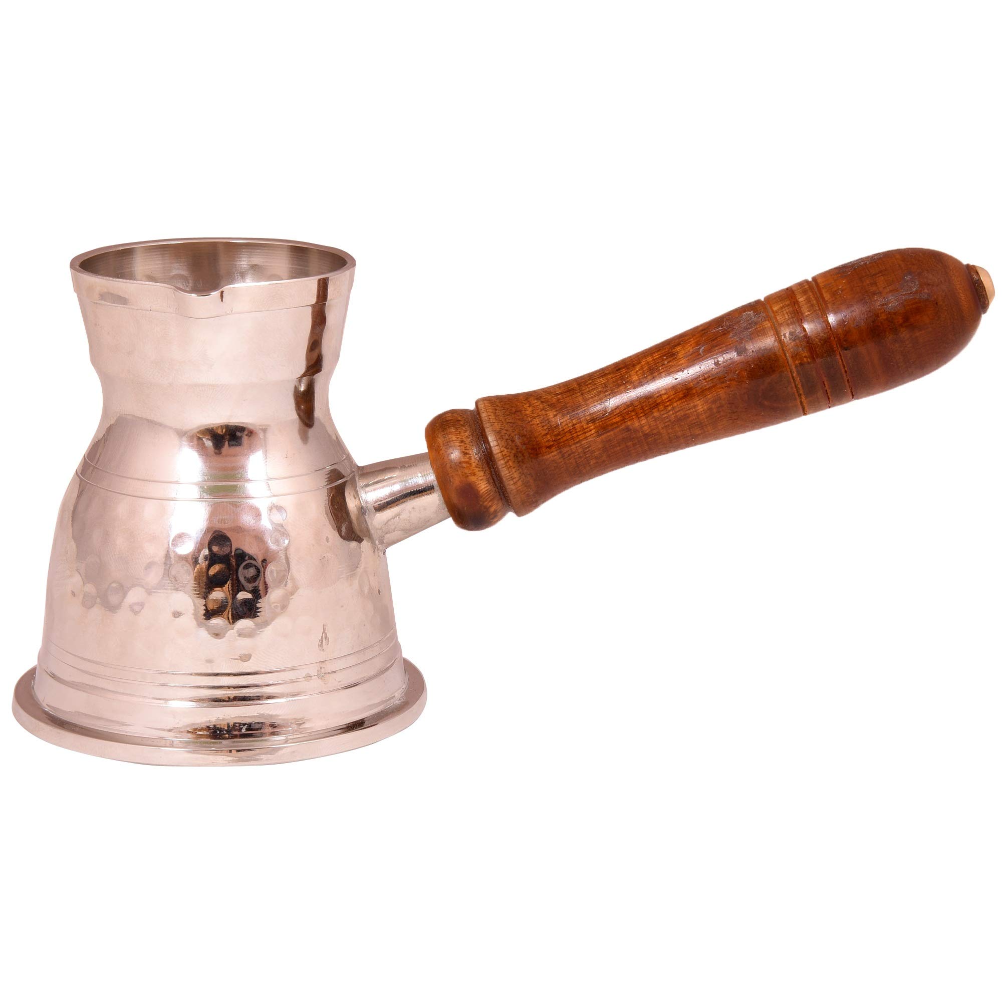 Diollo Hammered Brass Turkish Greek Arabic Coffee Pot - Traditional Cezve Ibrik Briki with Wooden Handle (11 oz) - Perfect for Stovetop Espresso & Home Brewing