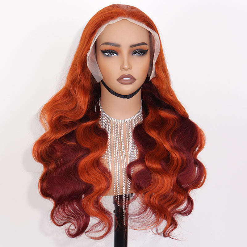 Eullair Ombre Ginger Brown Body Wave Human Hair Glueless Wig - 2-Tone Lace Frontal Wig (EW006) for Women | Natural Look for Daily Wear & Special Occasions