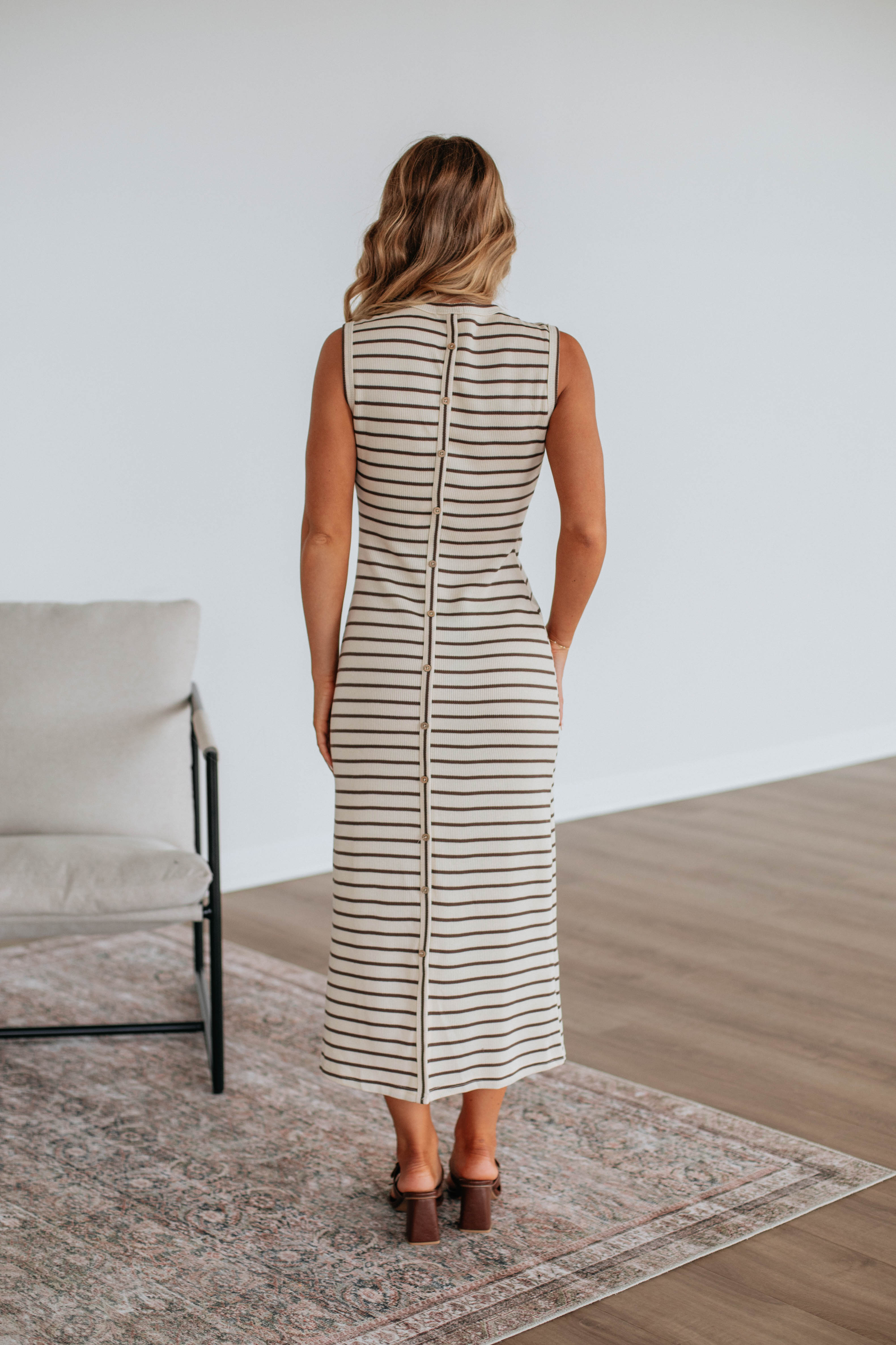 Claudelle Women's Striped Midi Dress in Mocha Mix - Casual Summer Dress for Beach, Vacation & Everyday Wear