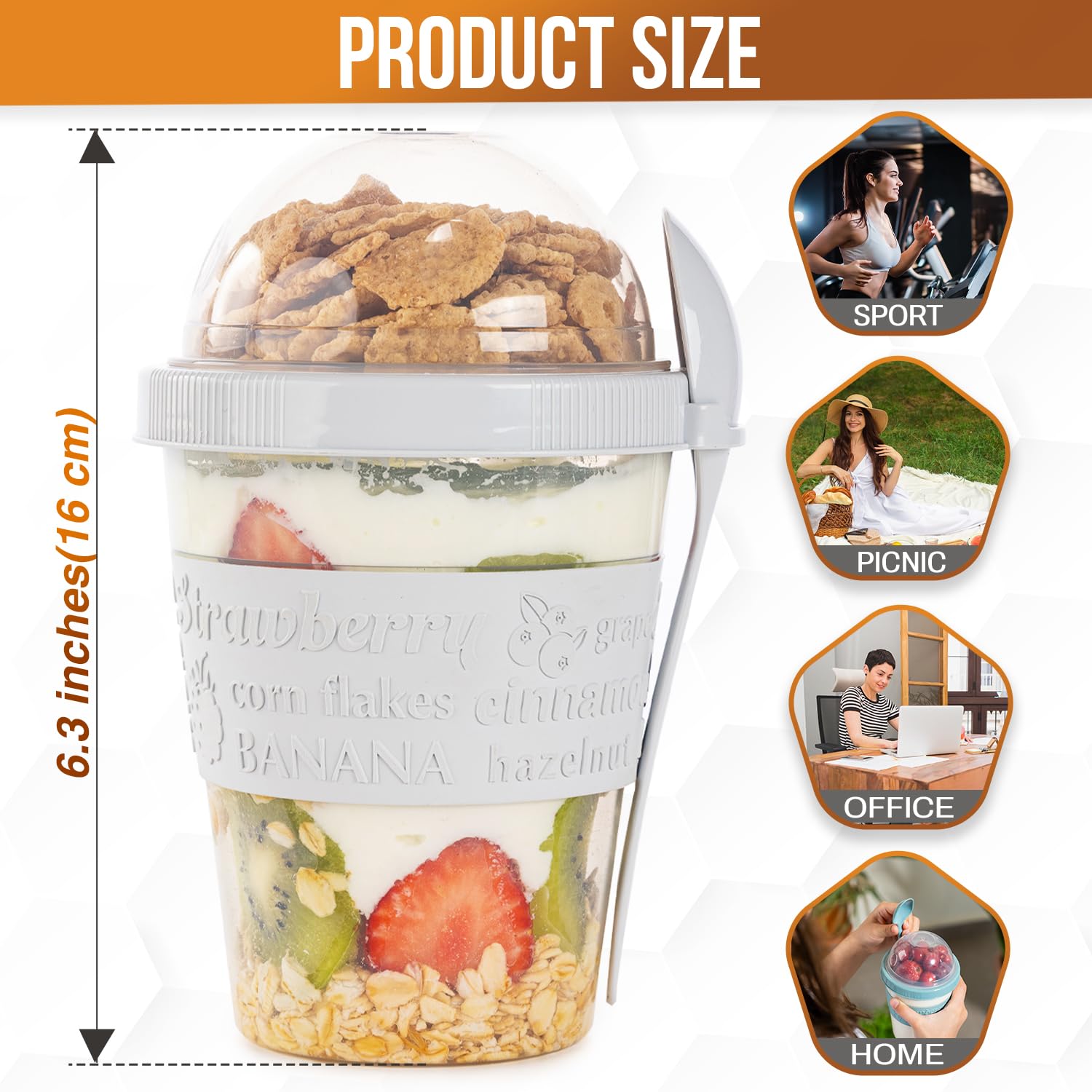 4-Pack 20oz Reusable Yogurt Parfait Cups with Lids & Spoons - Portable Breakfast Containers for On-the-Go, Overnight Oats & Topping Storage - Perfect for Office Lunch, Gym Snacks & Picnics