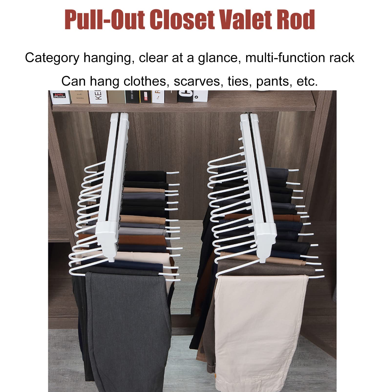 Adjustable Pull-Out Clothes Hanger Rail - Expandable Wardrobe Organizer for Pants, Jeans & Trousers | Space-Saving Closet Storage Solution for Bedroom, Dorm & Apartment