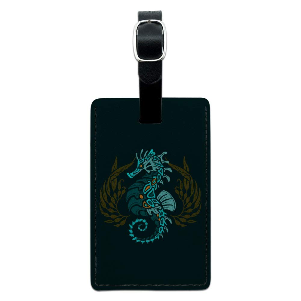 Blue Seahorse with Kelp Rectangle Leather Luggage Tag - Durable Suitcase ID Card Holder for Travel Bags - Perfect for Carry-Ons, Checked Luggage & Backpack Identification