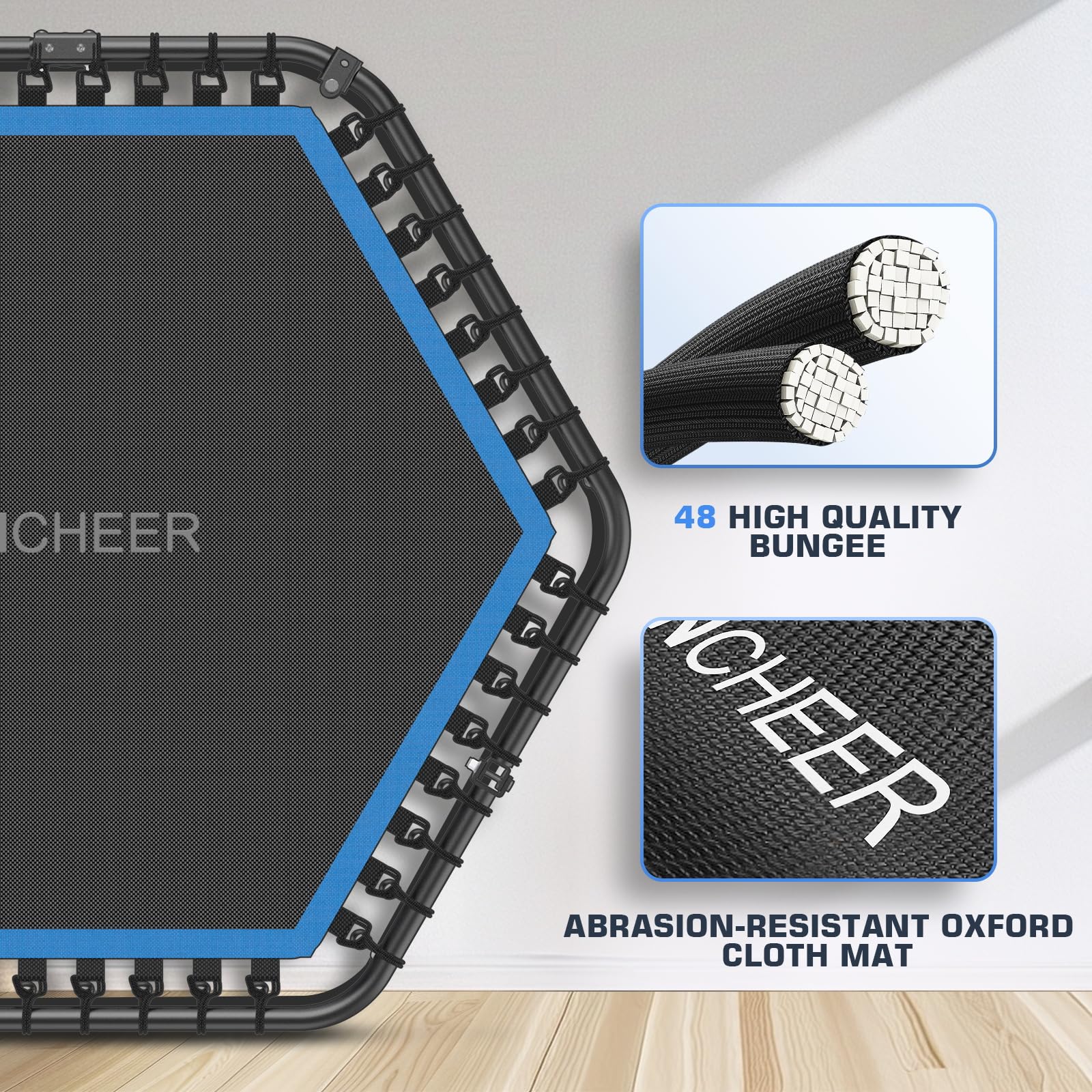 ANCHEER 50 Inch Foldable Rebounder Trampoline with Safety Bar - 450/550lbs Weight Capacity Exercise Trampoline for Adults - Perfect for Indoor Fitness & Outdoor Garden Workouts - Home Gym Equipment for Cardio & Weight Loss