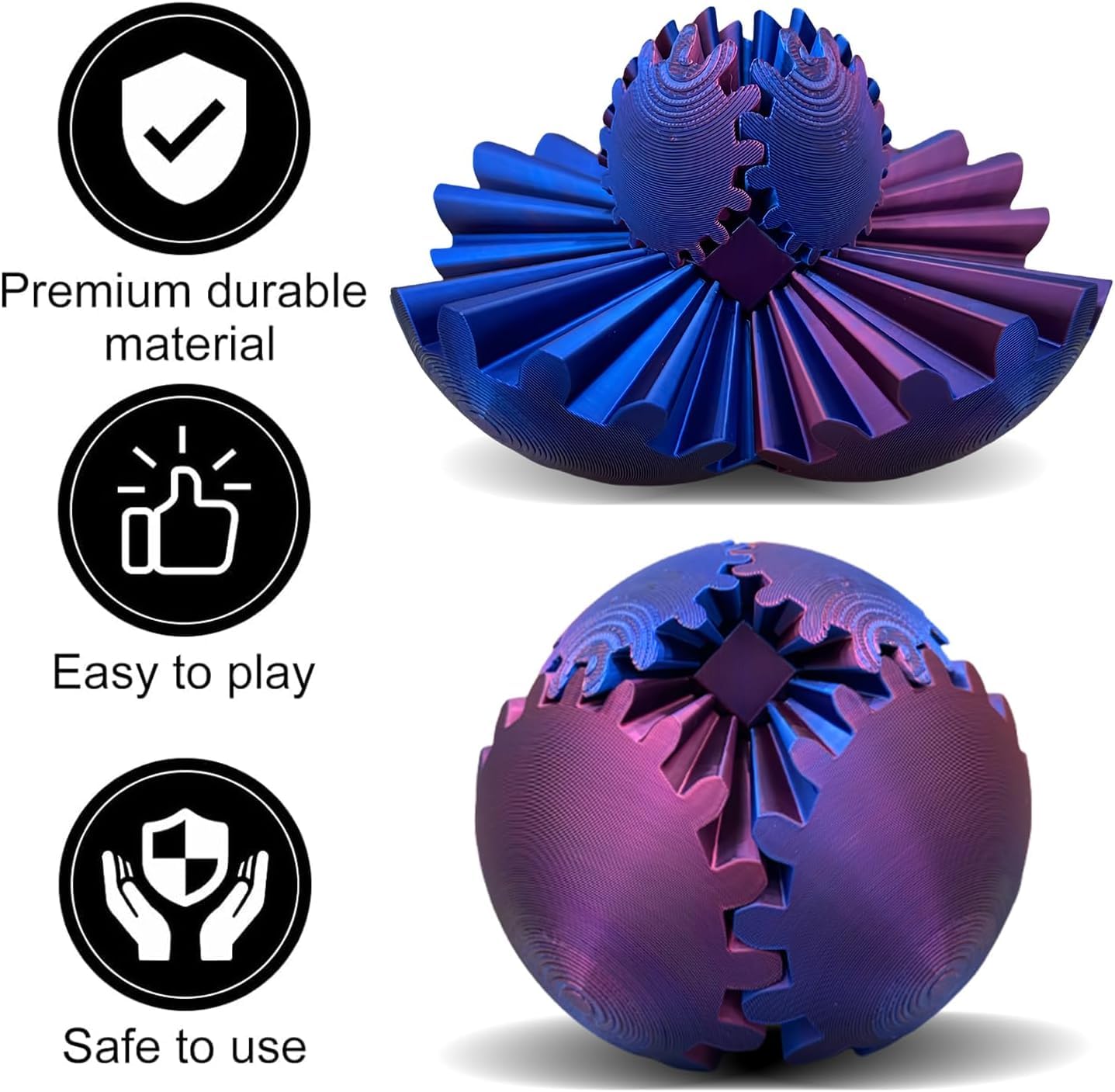 3D Printed Gear Ball Fidget Toy - Stress Relief & Anxiety Relief Desk Toy for Adults & Kids - Perfect for Office, Home, and Classroom Use