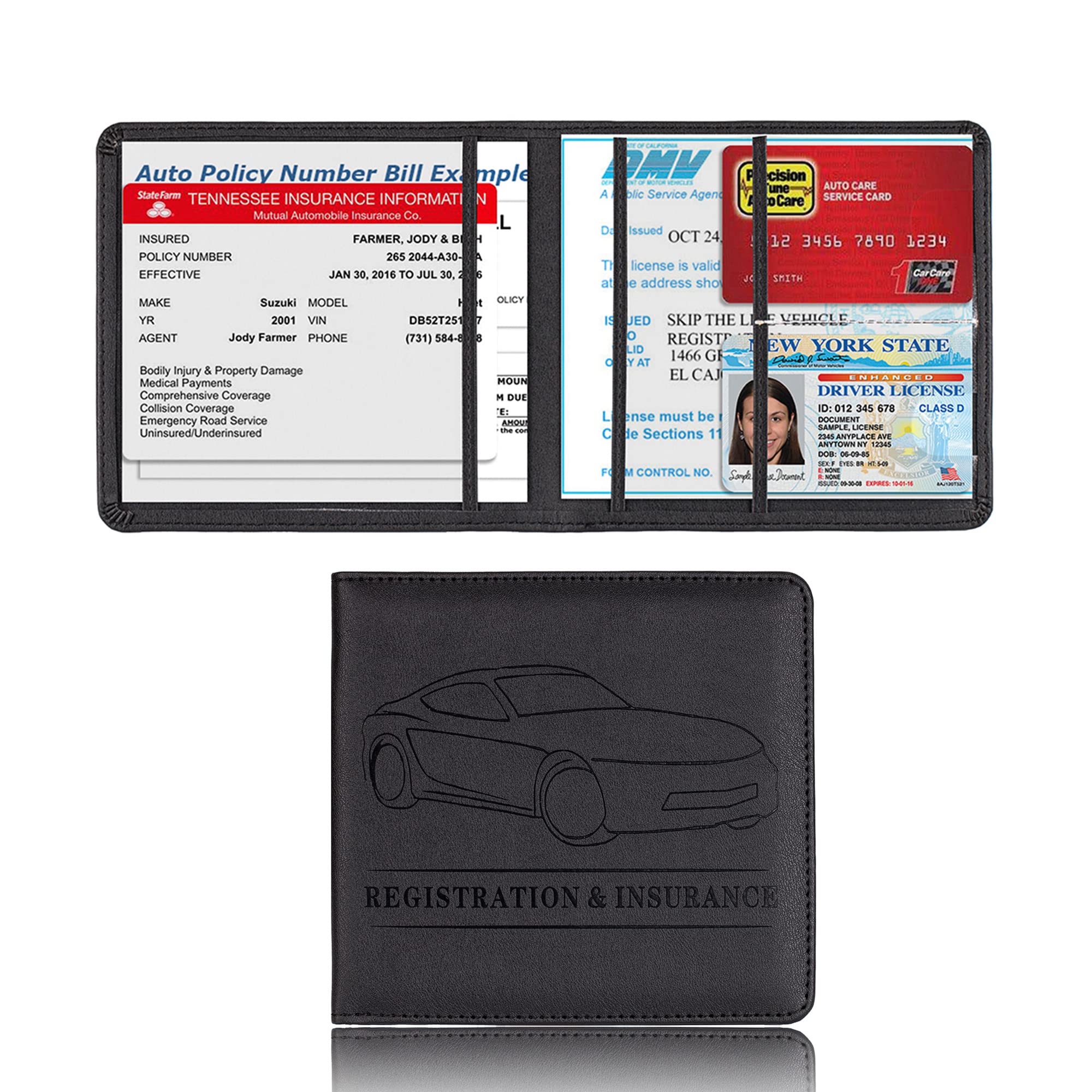 Car Insurance & Registration Document Holder - Waterproof Black ID Card Sleeve for Driver's License, Bills & Credit Cards | Perfect for Glove Box Organization & Vehicle Paperwork Storage