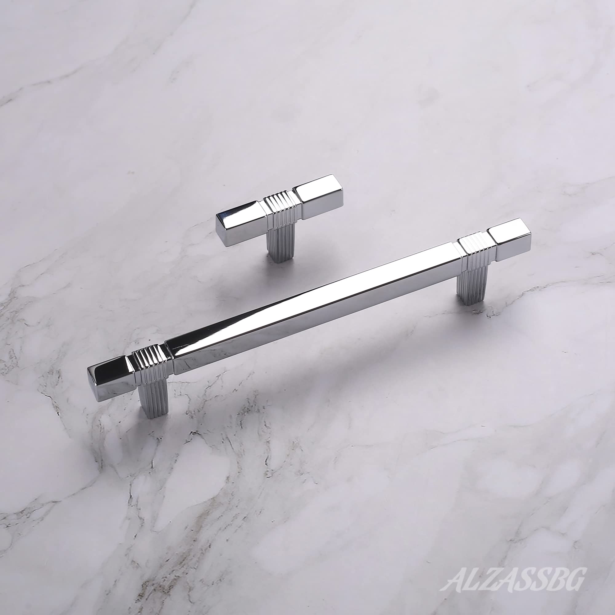 10 Pack Polished Chrome Cabinet Pulls - 5 Inch (128mm) Hole Centers - Square Kitchen Cabinet Handles for Drawers & Cabinets - Modern Hardware Upgrade for Home Kitchen & Bathroom Renovation AL3086CP