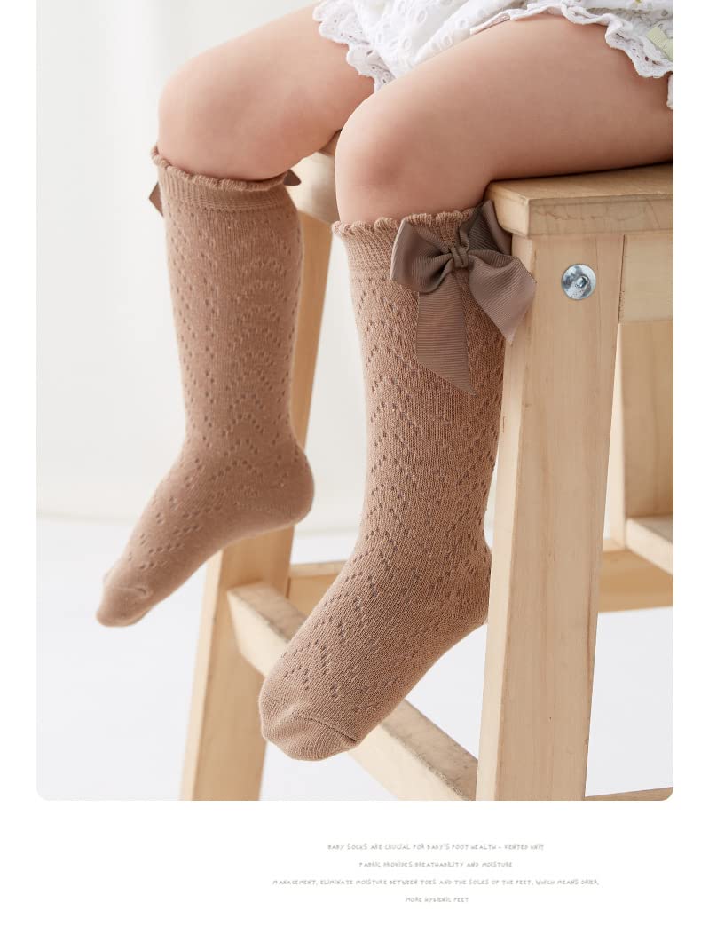 QandSweet Baby Girl Knee-High Socks with Bow - Non-Slip Toddler & Infant Stockings for Newborns - Perfect for Dress-Up, Photo Shoots & Everyday Wear