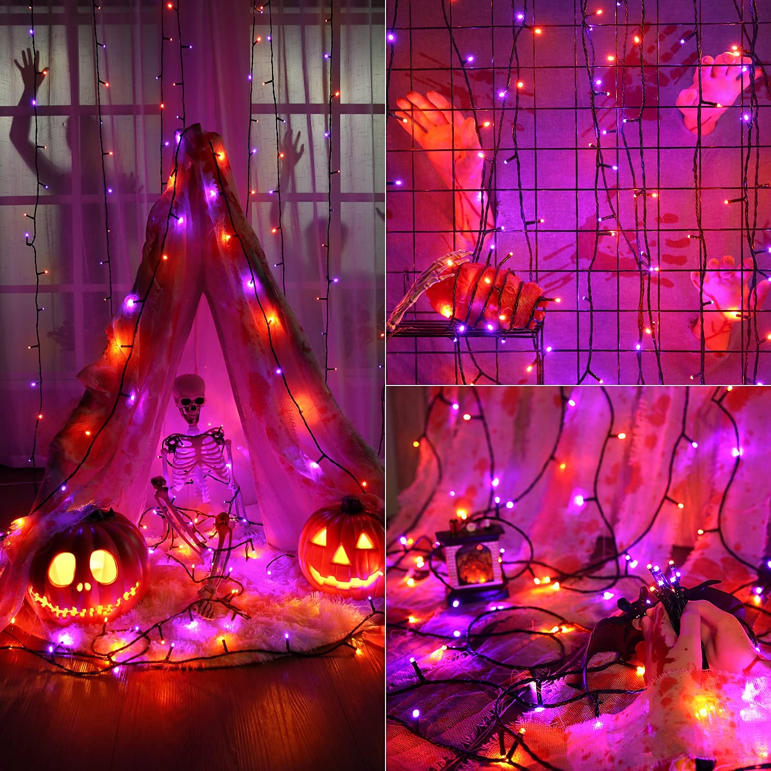 Brizled Purple & Orange Halloween String Lights - 95.14ft 240 LED Connectable Outdoor Lights with Timer & 8 Modes, Waterproof Plug-in Mini Lights for Spooky Halloween Decorations - Perfect for Porch, Yard, Party, and Haunted House Decor