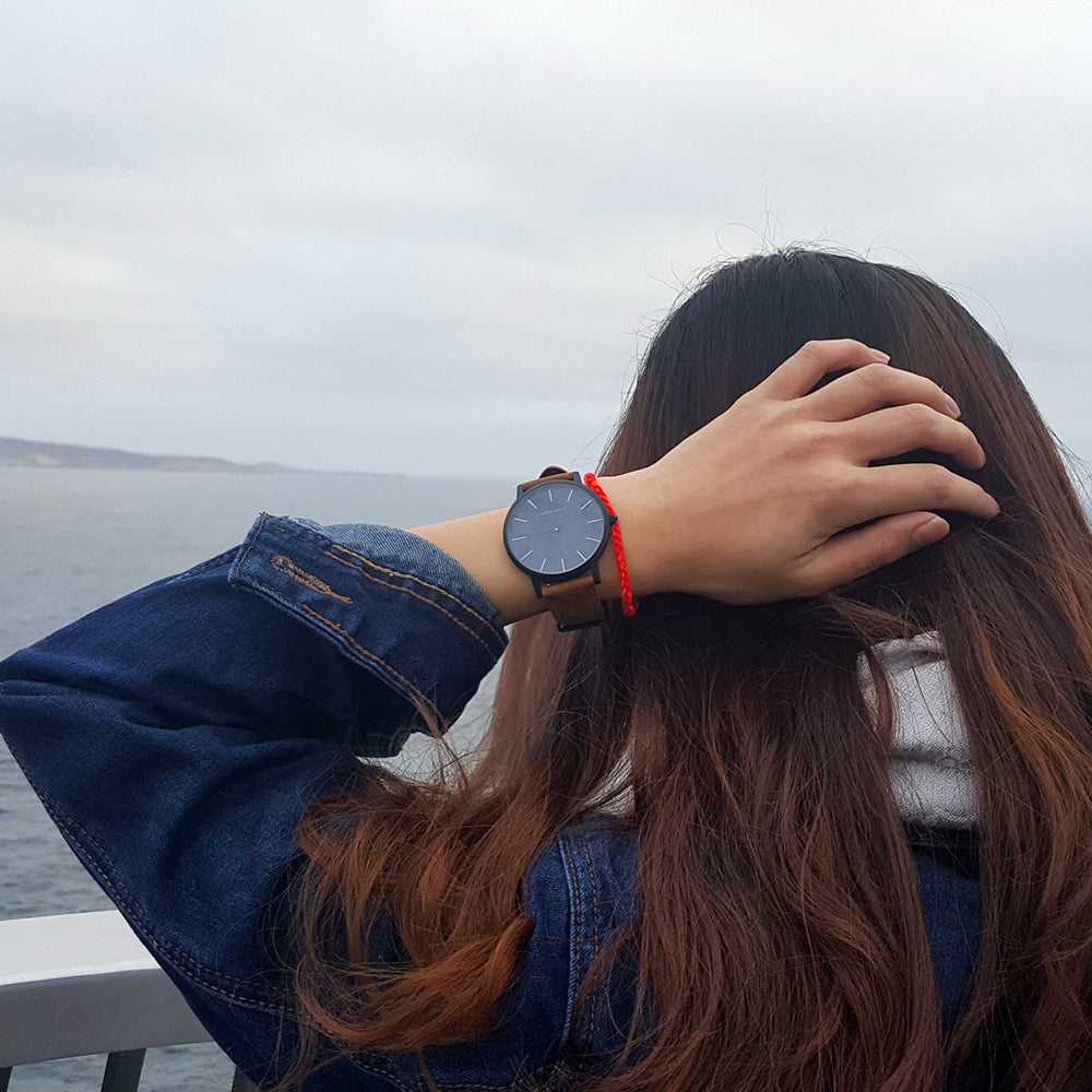 ARIES GOLD URBAN SANTOS Black Stainless Steel Women's Watch with Brown Leather Strap - Fashionable Timepiece for Casual Wear, Office & Special Occasions