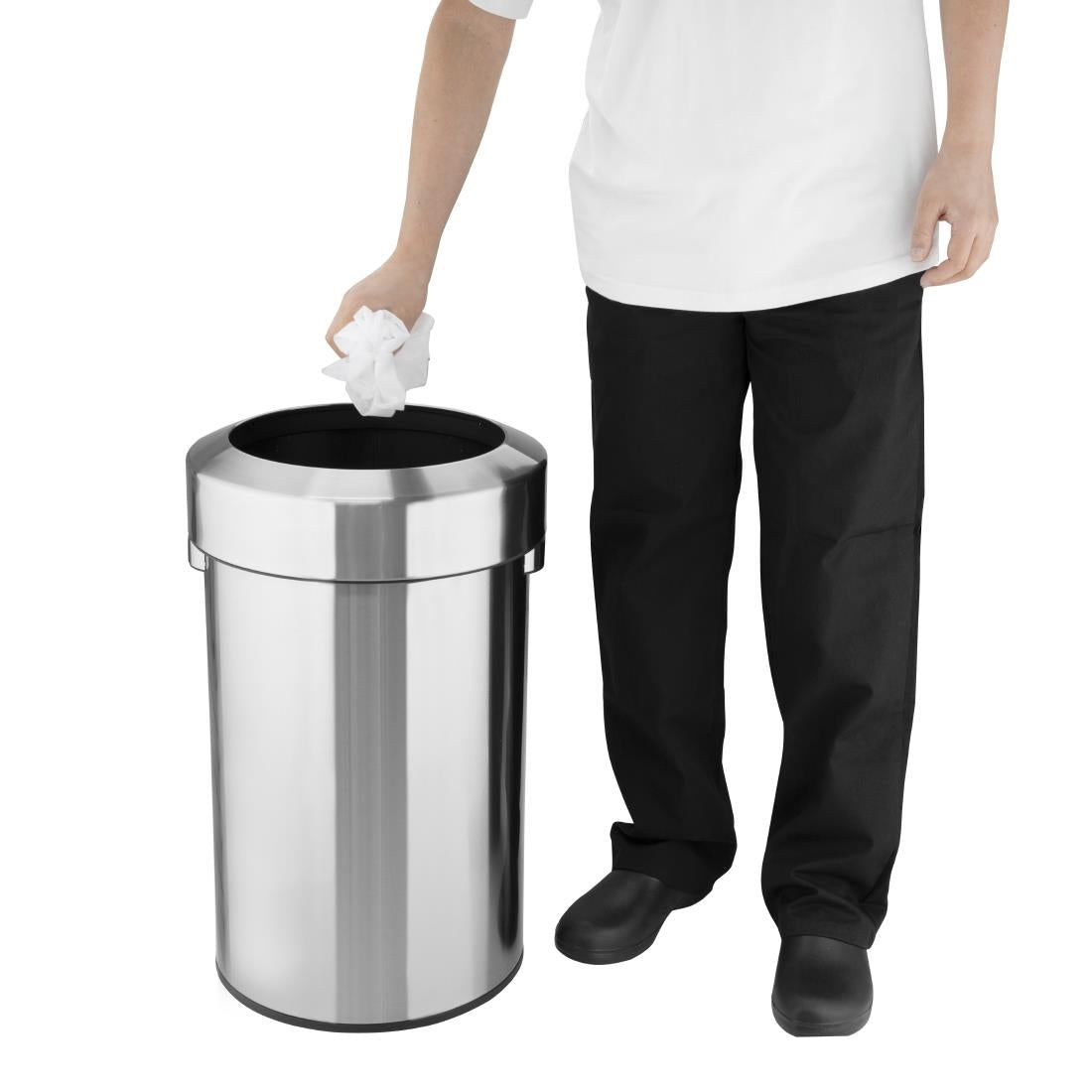 70L Brushed Steel Open Top Trash Bin with Lid – Ideal for Kitchen, Office & Outdoor Waste Disposal