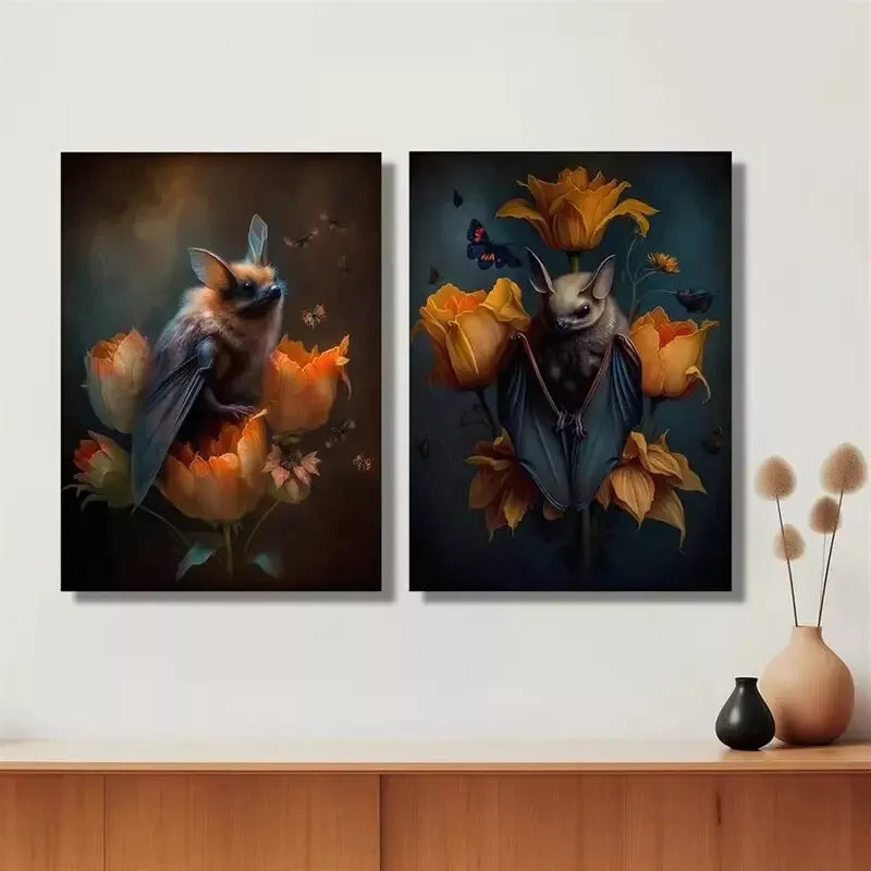 2PCS Dark Bats Canvas Wall Art - 50x75cm Framed Gothic Decor Prints | High Quality Australian Made Ready-to-Hang Paintings for Living Room, Bedroom & Office Decor