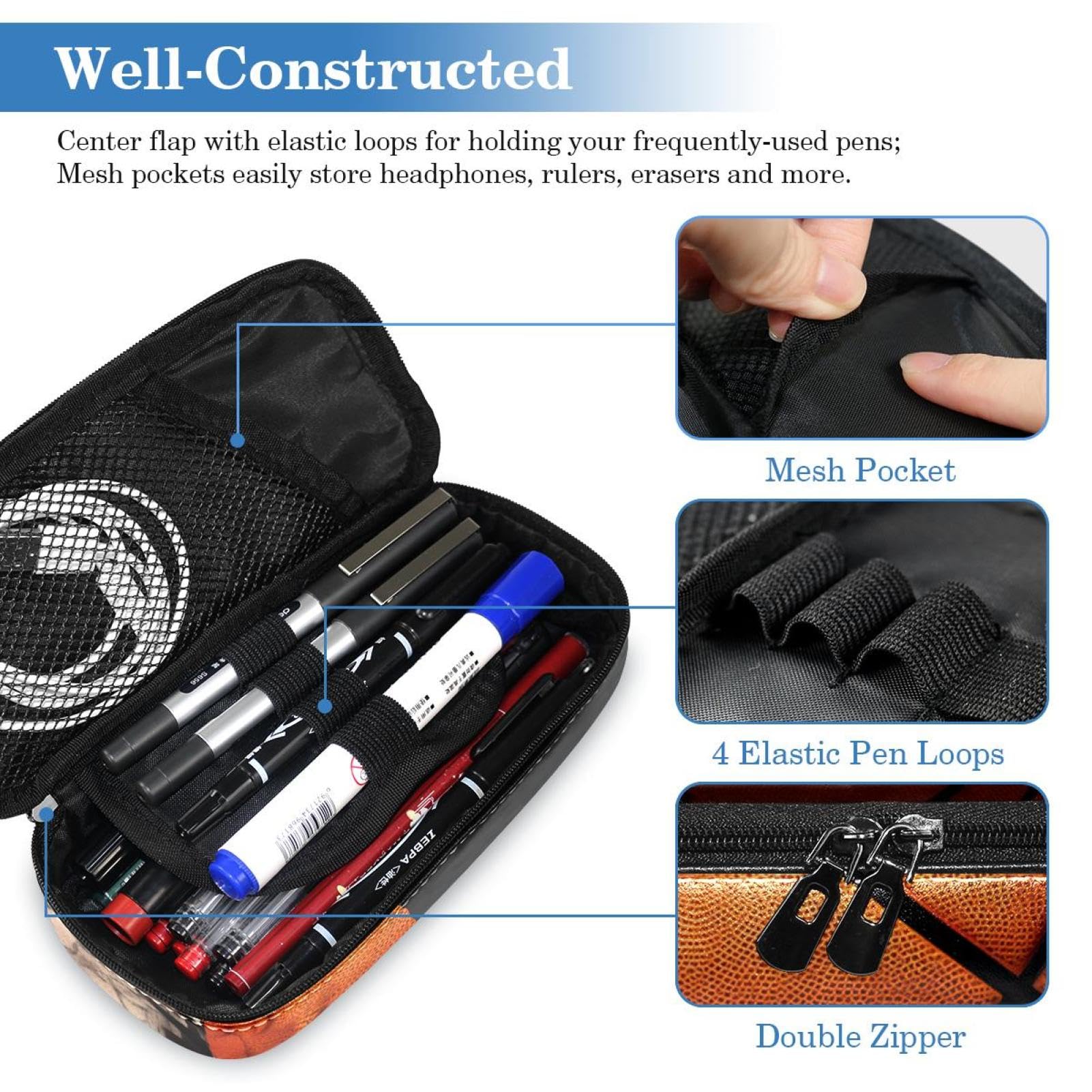 3D Basketball Pattern Pencil Pouch - Small Pen Case for School, Office & Travel - Durable Zippered Pencil Holder for Students, Artists & Professionals