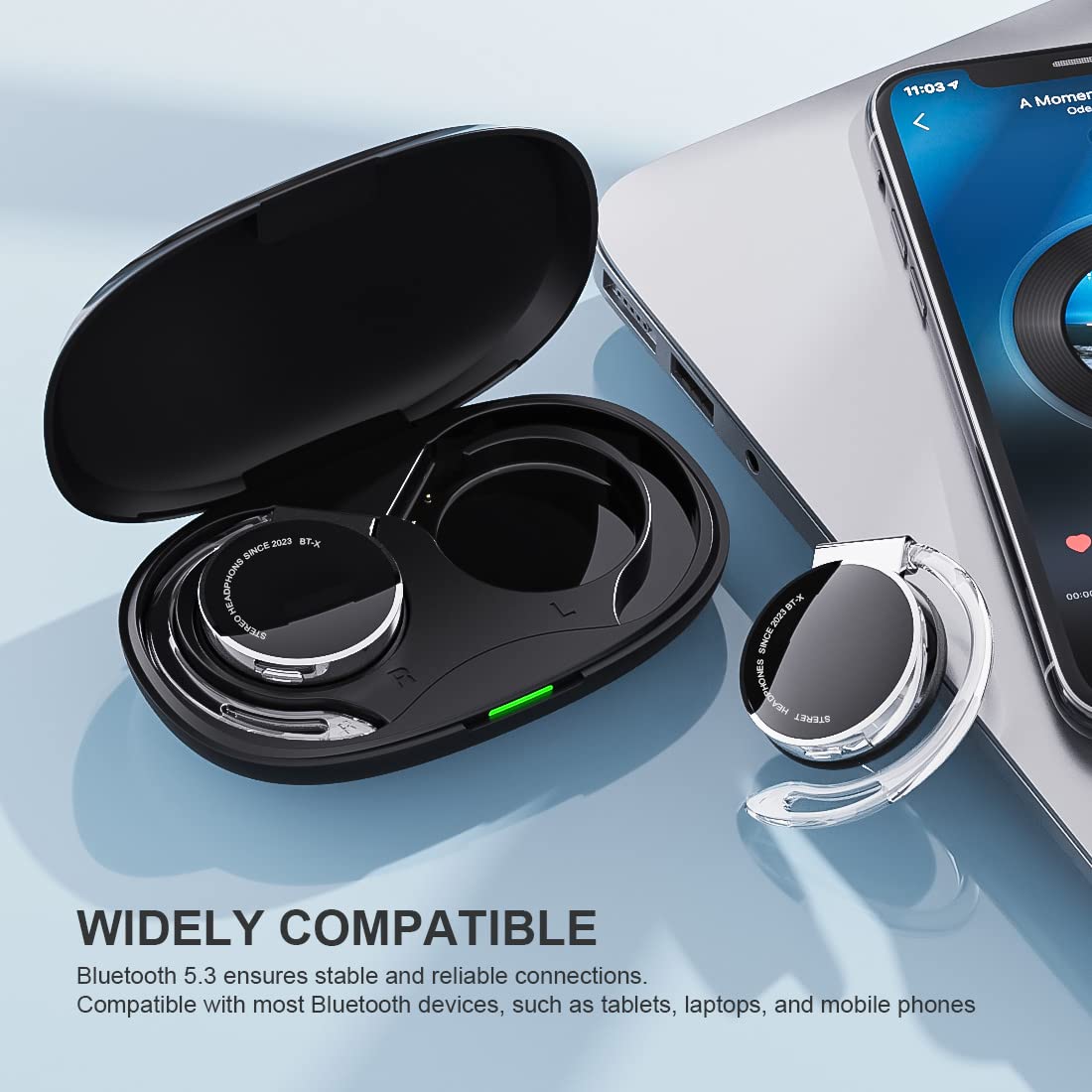 Open Ear Bluetooth Headphones Wireless 5.3 - Clip On Sports Earbuds with Microphone, Over Ear Hooks for Running, Cycling, Gym Workouts & Outdoor Activities