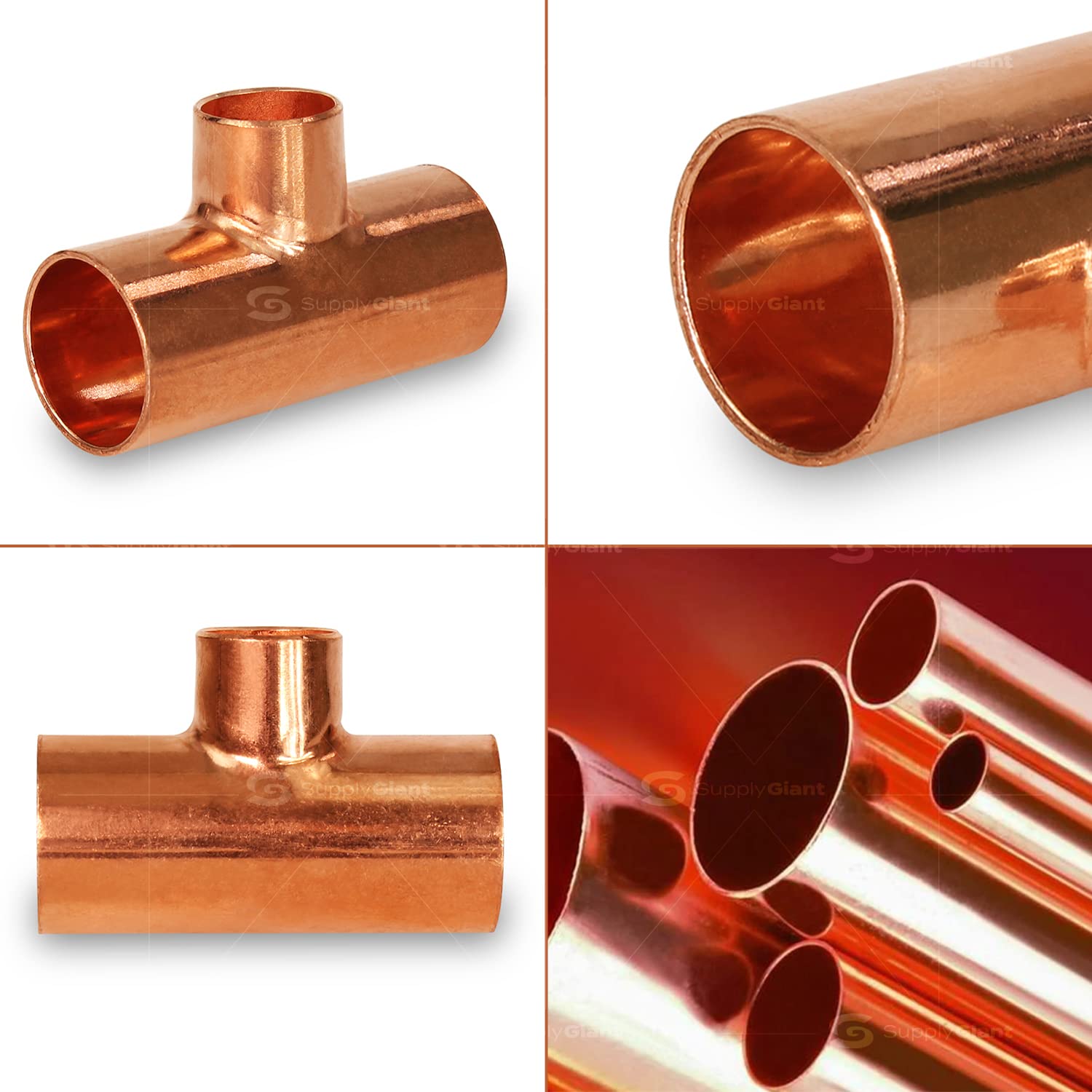 DDSU1549 4x4x1 Copper Reducing Tee Fitting with Solder Cups for HVAC & Plumbing - Perfect for Water Supply Lines, Drainage Systems & Refrigeration Pipes