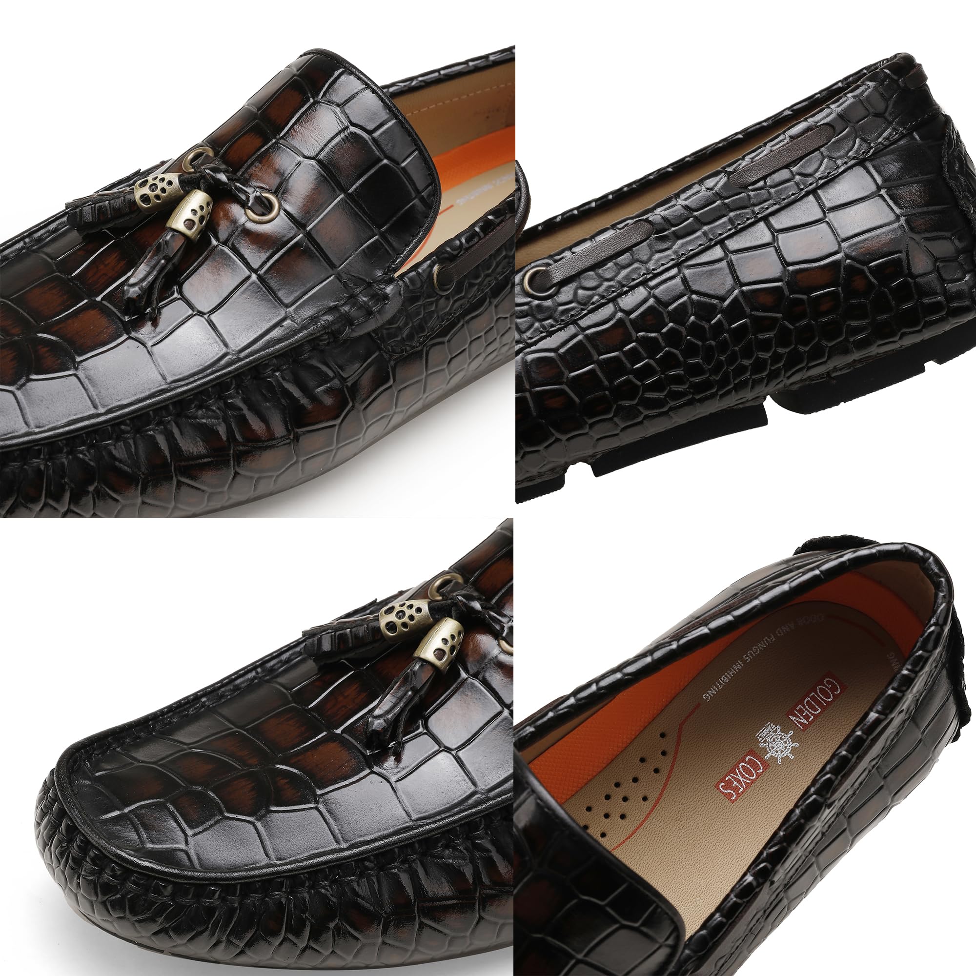 Men's Genuine Leather Penny Loafers - Alligator Pattern Slip-On Dress Shoes for Business & Casual Wear | Comfortable Driving Moccasins for Men | Perfect for Office, Weddings & Daily Outfits