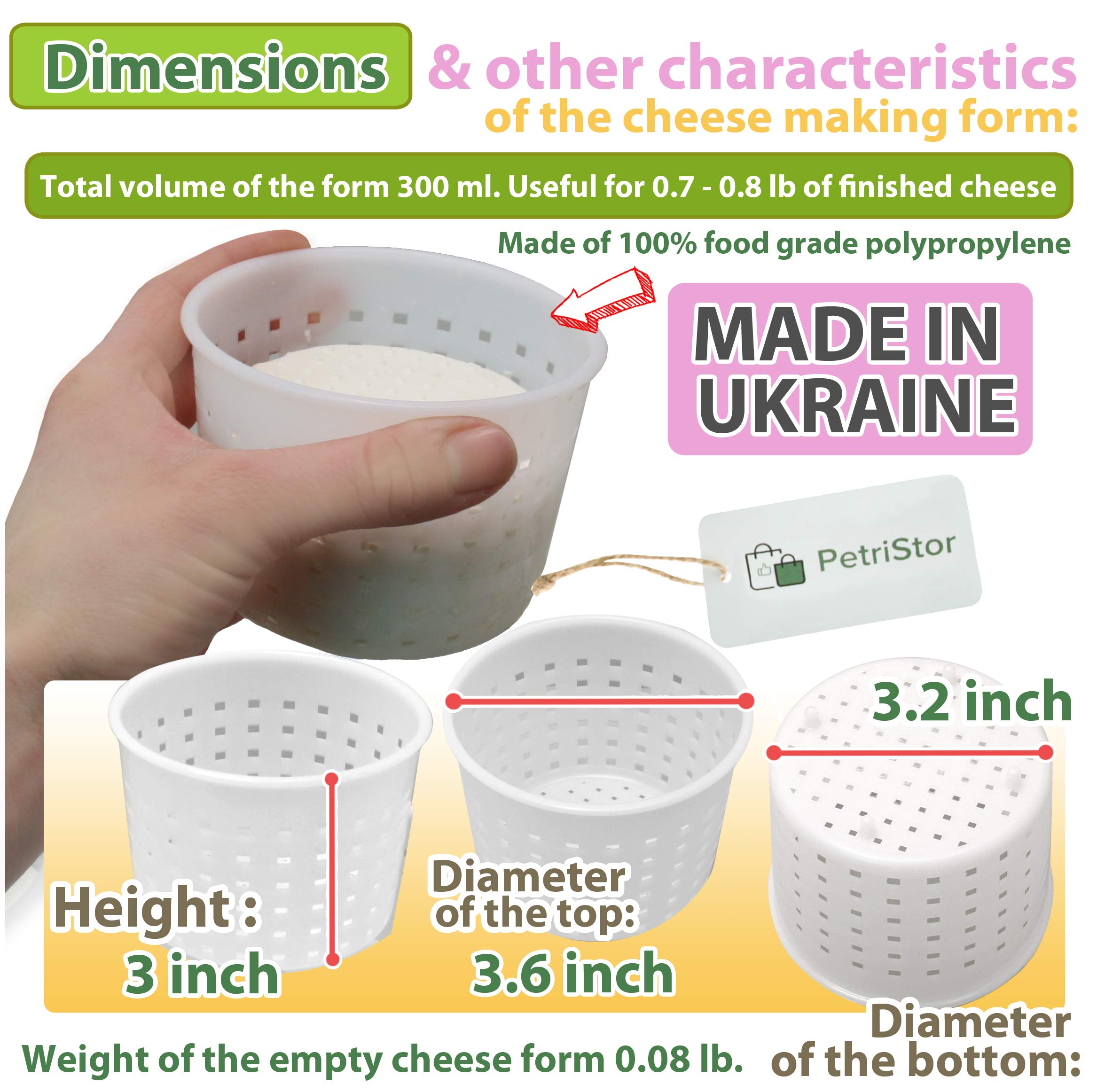 3-Piece Small Cheese Mold Set for Homemade Cheese Making - 1/3 qt Soft Cheese Molds for Feta, Ricotta & Cream Cheese - DIY Cheese Making Supplies - Perfect for Artisan Cheesemaking at Home or Small Dairy Production