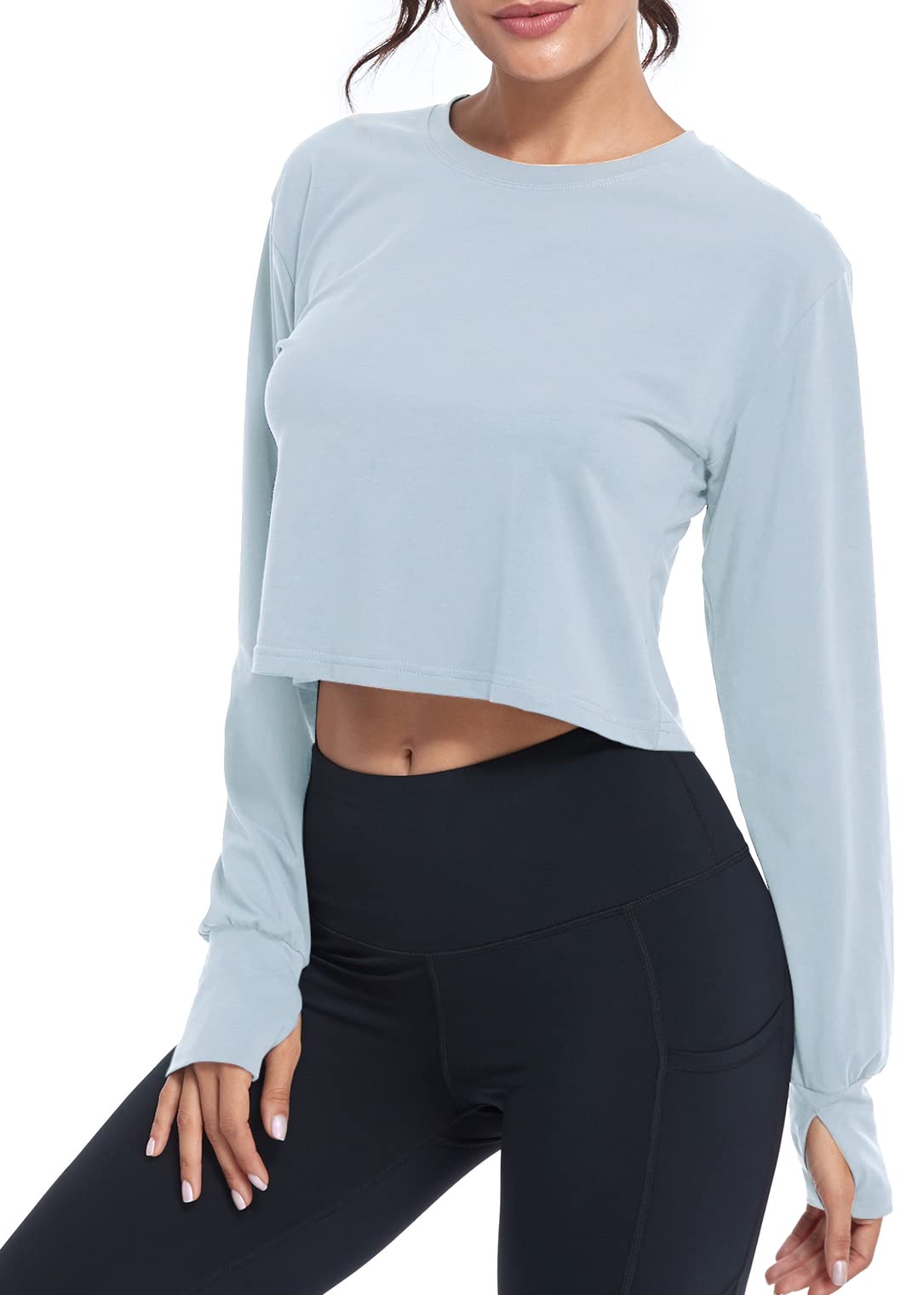 Muzniuer Women's Long Sleeve Crop Top - Yoga Workout Shirt with Thumb Holes - Perfect for Gym, Running & Casual Wear