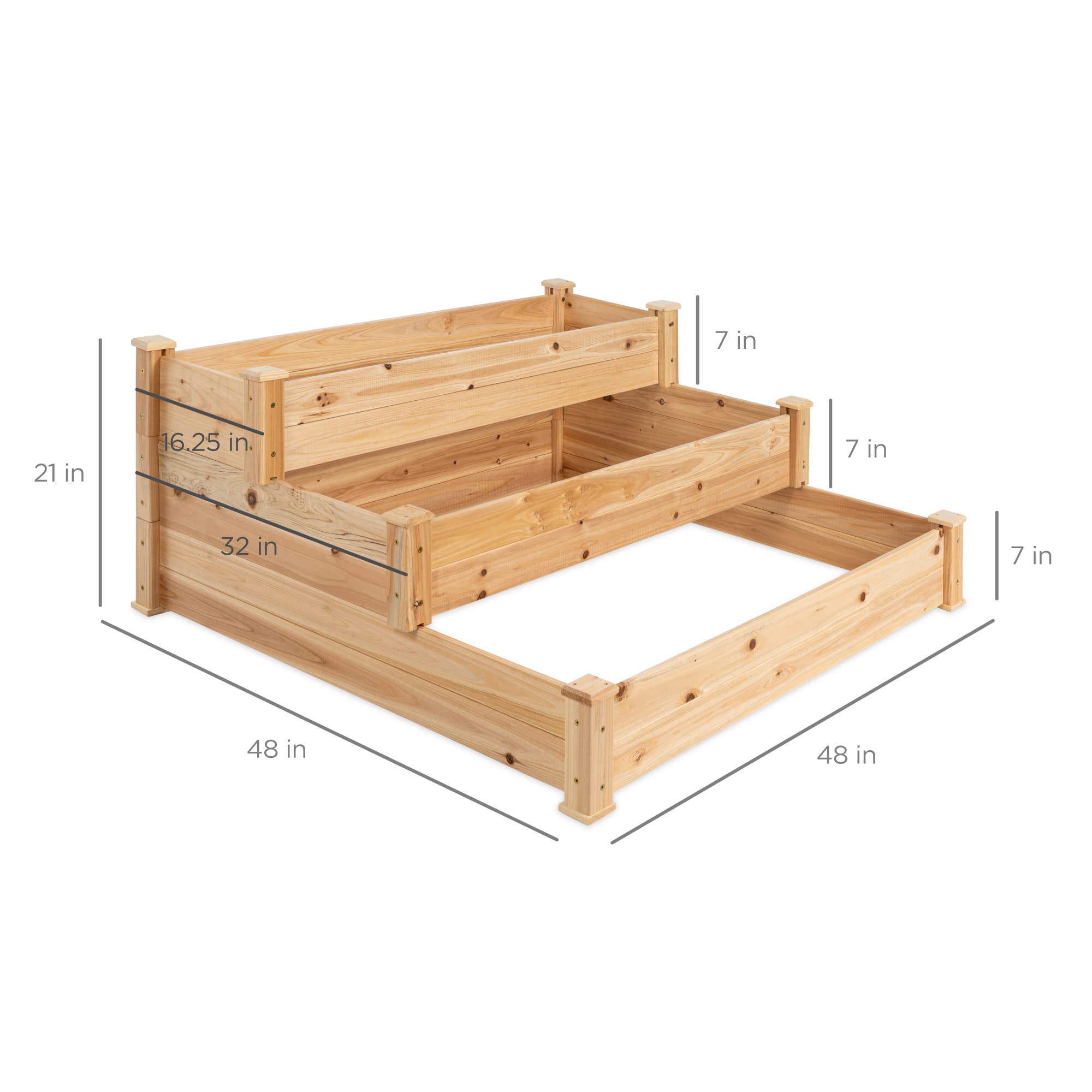 Best Choice Products 3-Tier Fir Wood Raised Garden Bed Planter Kit - Stackable & Flat Arrangement for Plants, Herbs, Vegetables - Easy Assembly Natural Wood Outdoor Gardening Solution for Backyard, Patio, and Urban Farming