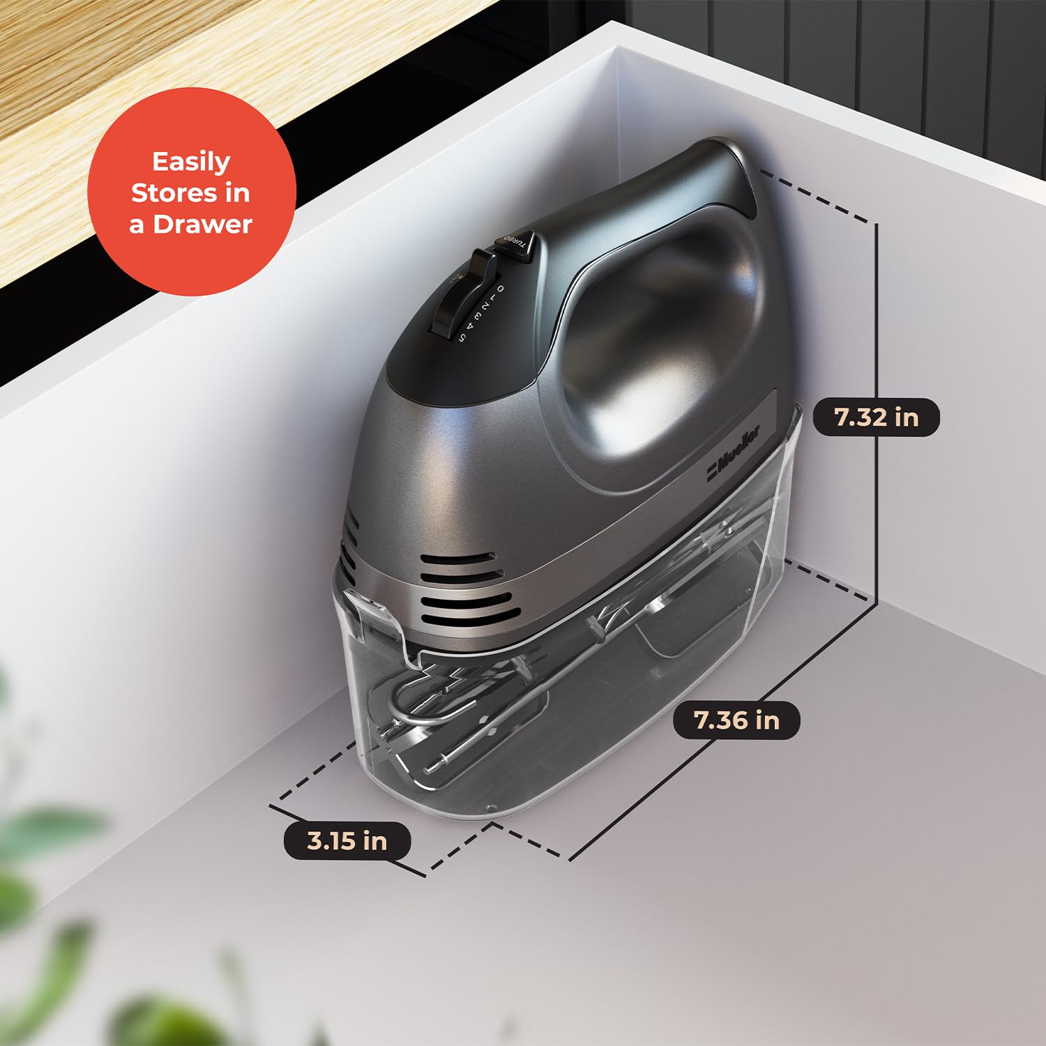 Mueller Electric Hand Mixer - 5 Speed 250W Turbo with Snap-On Storage Case & 4 Stainless Steel Attachments | Perfect for Whipping Cream, Mixing Cookies, Brownies, Cakes & Dough | Ideal for Home Baking, Holiday Cooking & Professional Kitchen Use