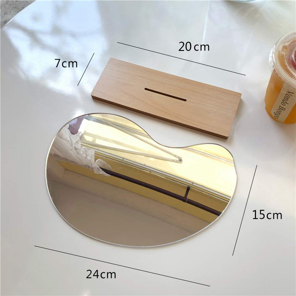 Acrylic Table Makeup Mirror with Wooden Base - 24x15cm Mango-Shaped Vanity Mirror for Bedroom & Desktop Decoration | Perfect for Dressing Table, Home Decor, and Gift Ideas