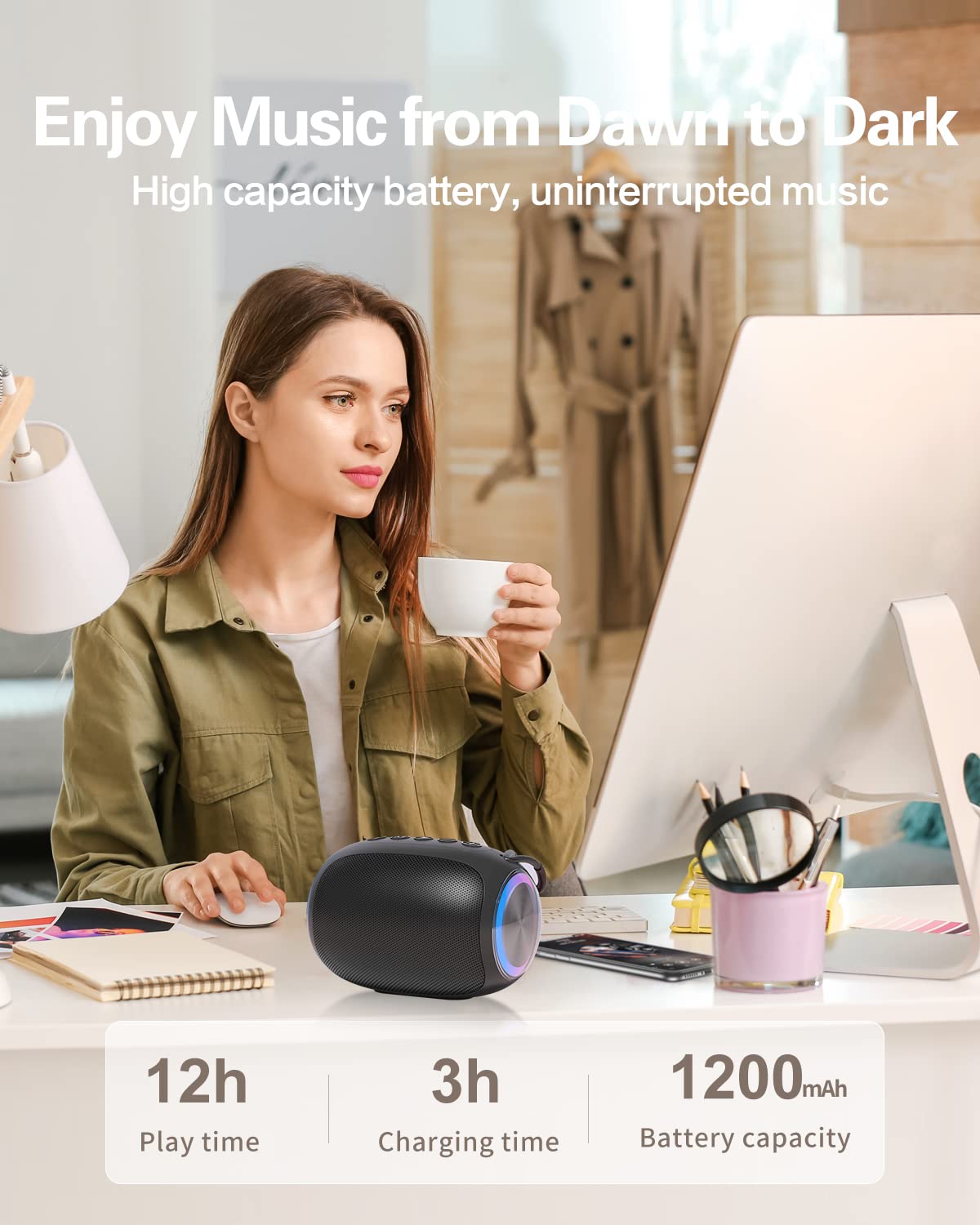 Bluetooth Speakers A66 - 5W Portable Wireless Speakers with Clear Sound, Multi-Playing Modes, Compatible with Cellphone & PC, Ideal for Home, Outdoor, and Travel Use