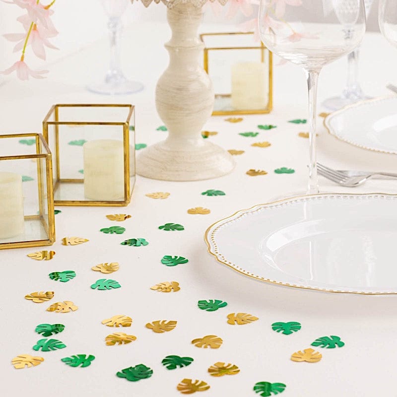 15g Metallic Tropical Leaves Confetti - Green and Gold Party Decorations for Weddings, Baby Showers & Tropical Themed Events