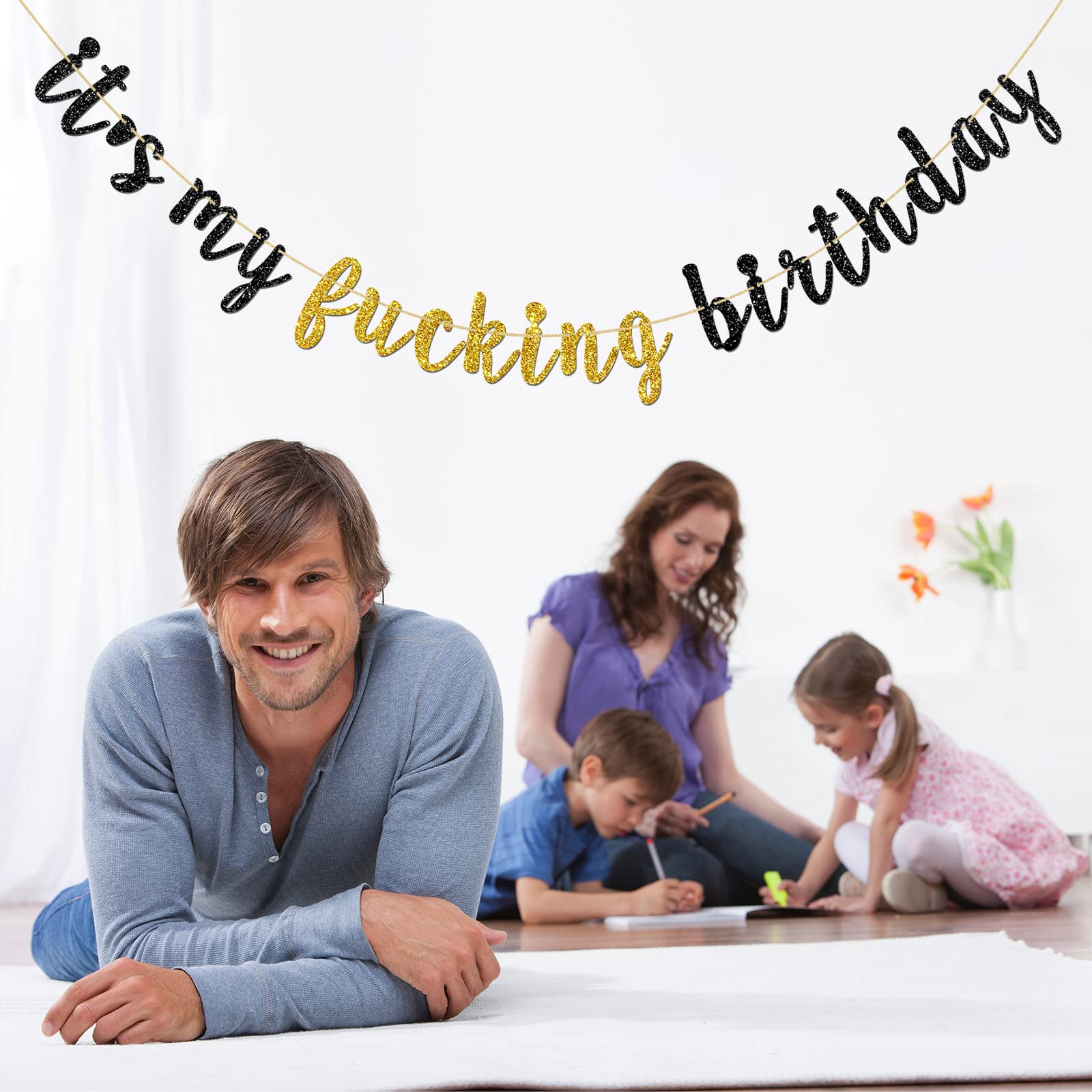 Gold & Black Glitter Happy Birthday Banner - Funny Adult Birthday Party Decor, It's My Fucking Birthday Sign for Women & Men | Perfect for Home, Office, Bar Celebrations