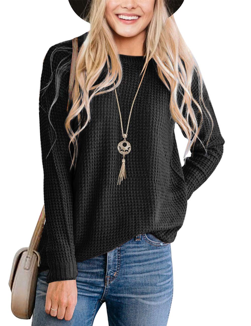 TECREW Women's Waffle Knit Pullover Sweater - Long Sleeve Casual Jumper Top for Fall & Winter | Cozy Loungewear, Office Wear & Weekend Outfits