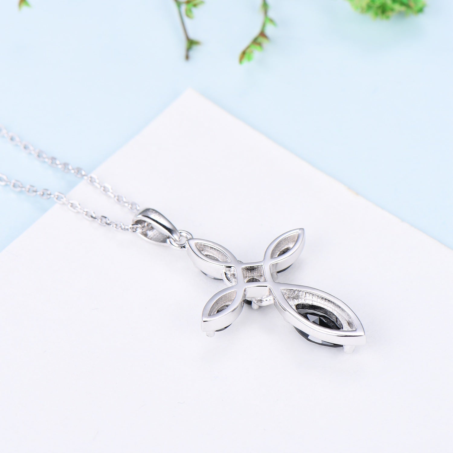 Viking Cross Necklace for Women - Black Spinel & Onyx Pendant in Silver or Rose Gold - Minimalist Celtic Jewelry with Personalized Marquise Design - Perfect for Everyday Wear, Gifts, and Viking-Themed Outfits